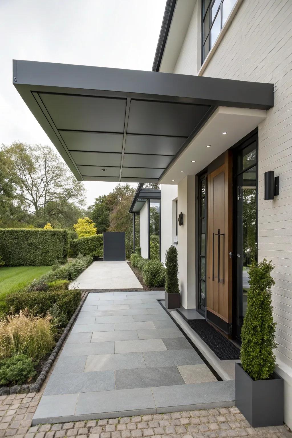 Protruding overhangs exhibit streamlined sophistication.