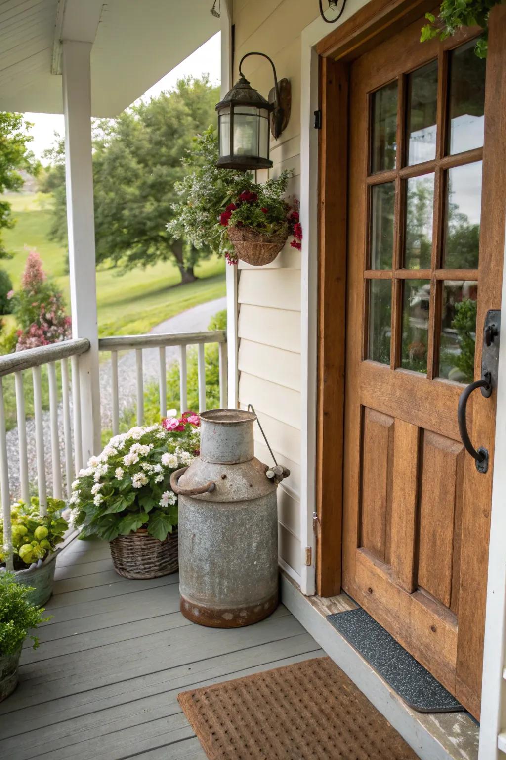 Vintage discoveries infuse charm and character into the entrance.