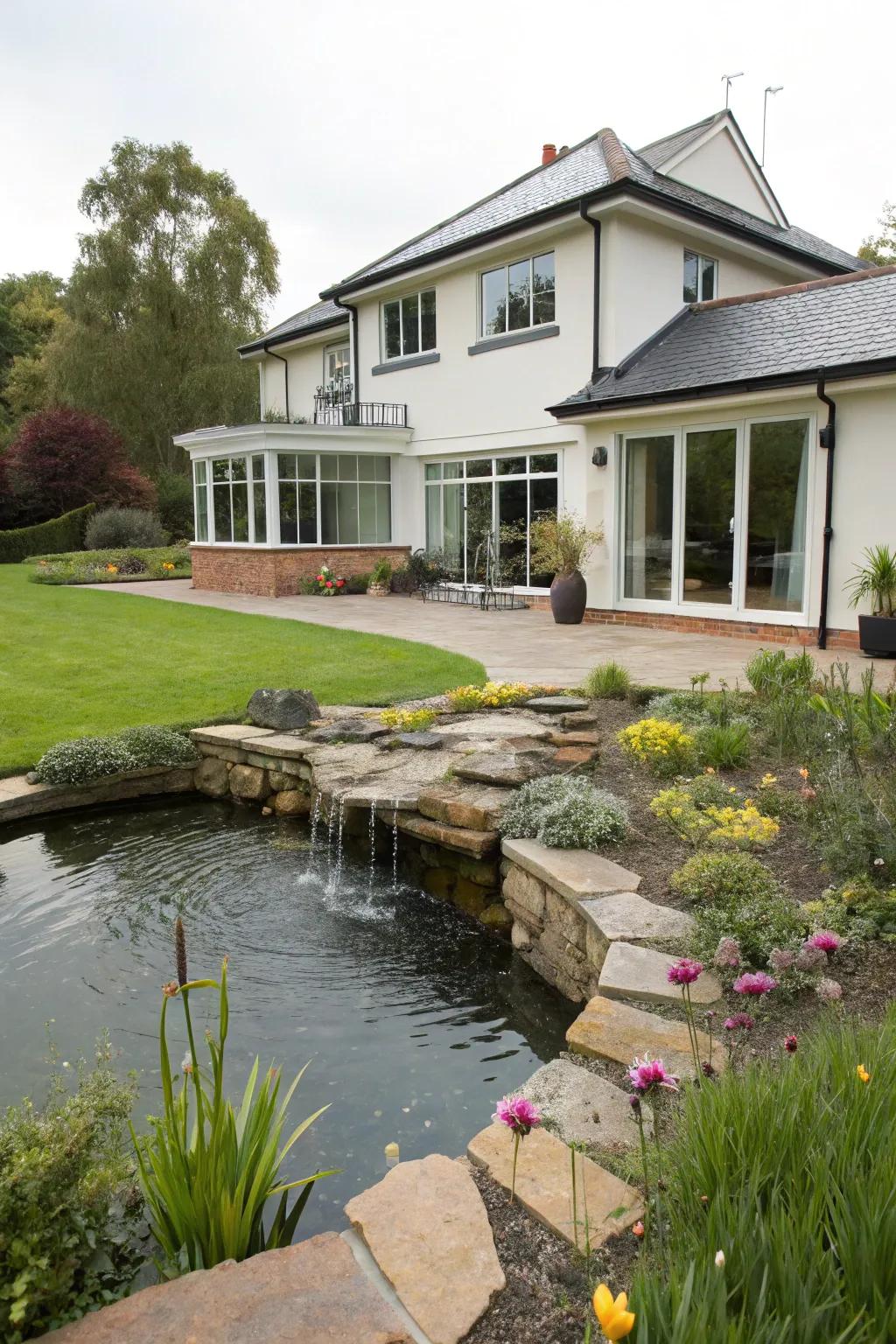 A water feature greets visitors at the extension.
