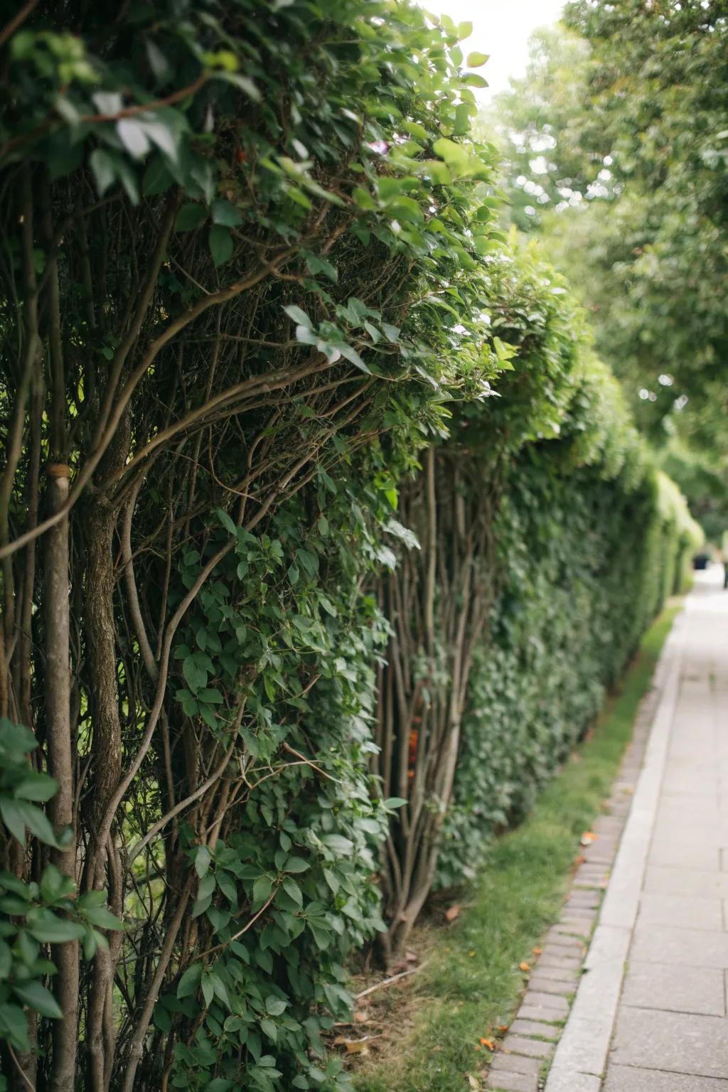 Dense foliage fashioning a natural privacy screen.