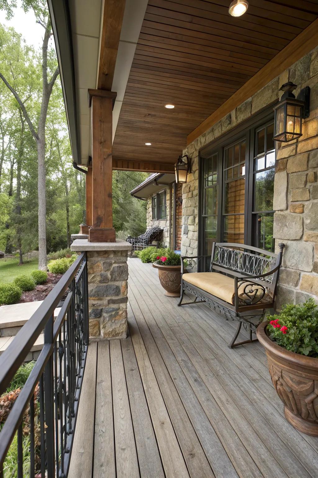 A blend of wood, stone, including steel parts contributes texture.