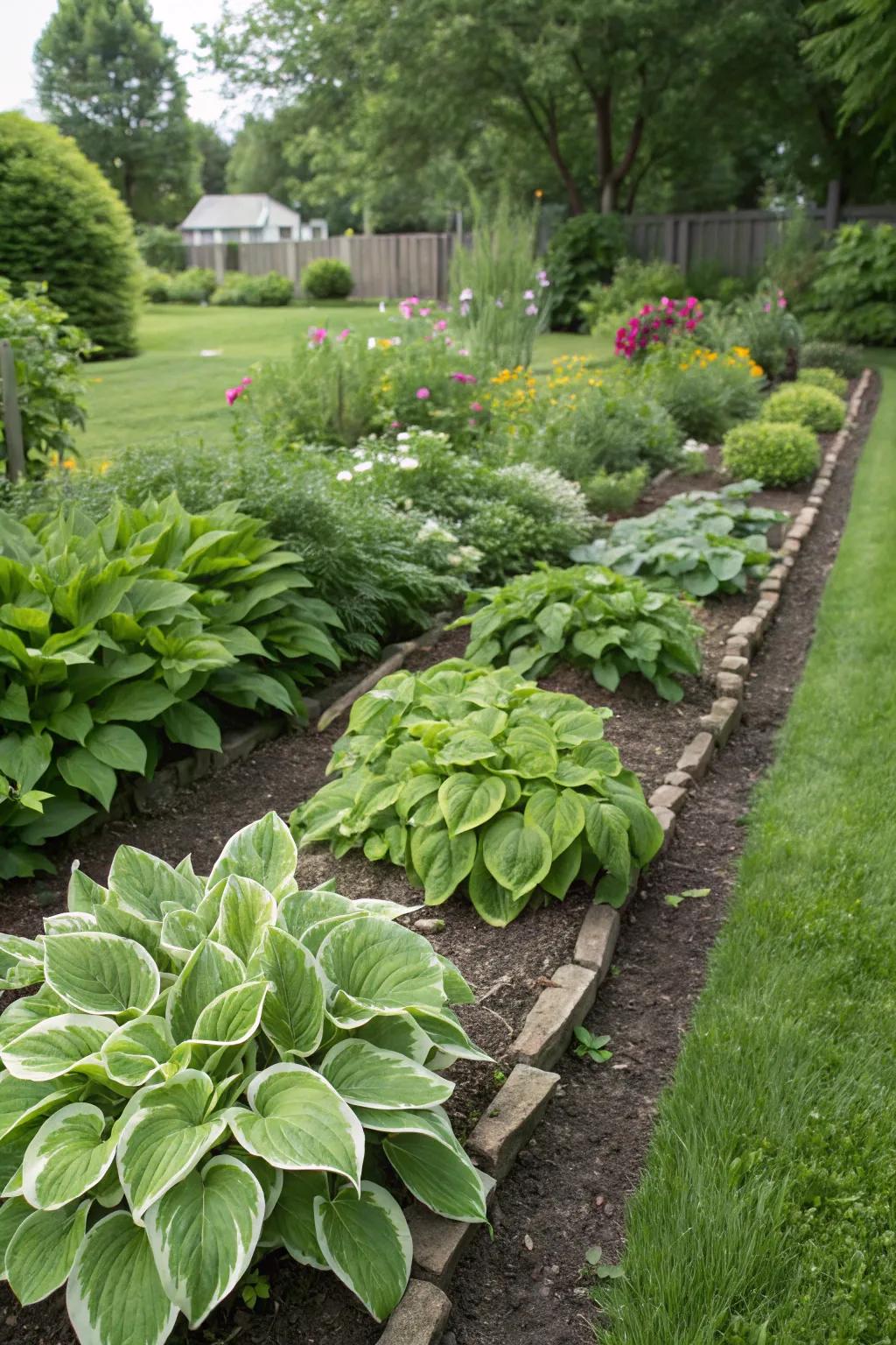 Glimmerflowers pinpoint garden beds using lush green edges.