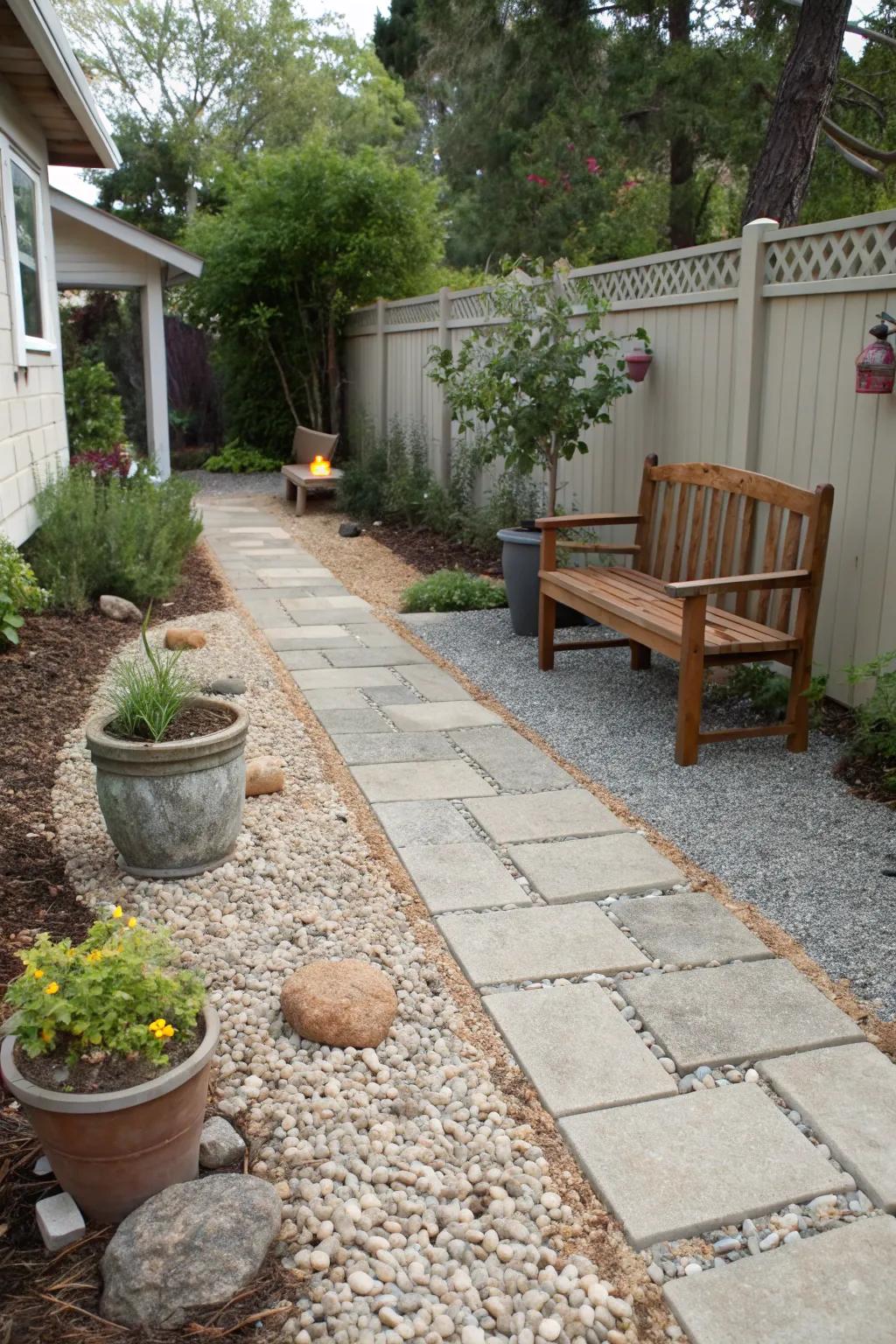Round gravel adds texture and charm to your walkway.