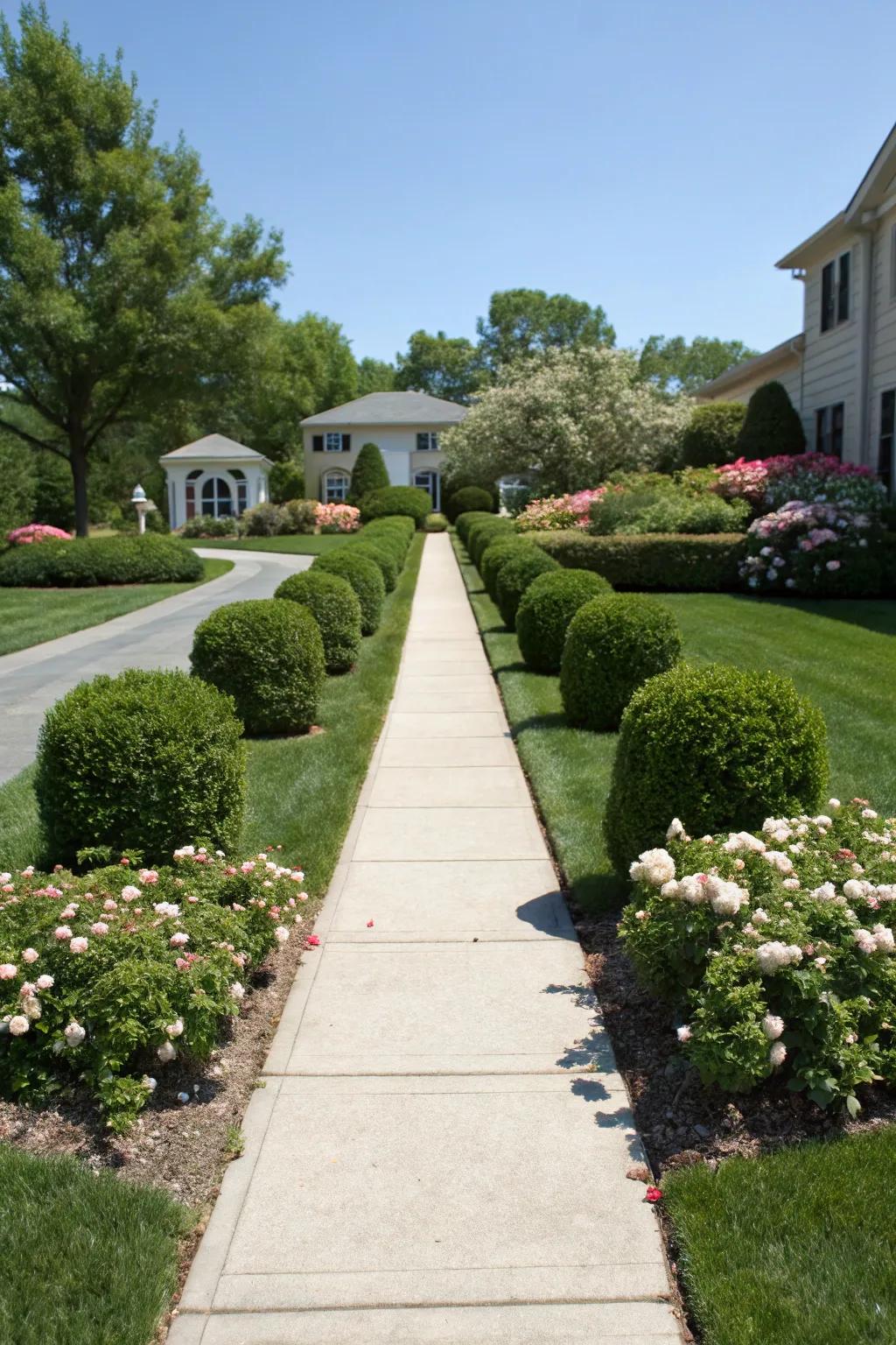 Equivalent crops add formality and elegance to a front yard.