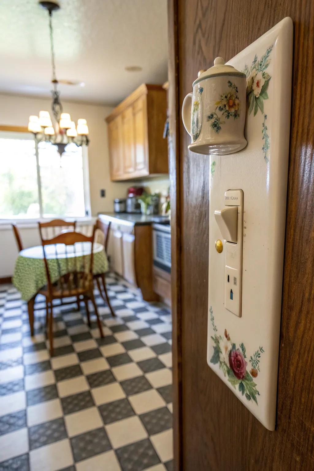A tea mug-shaped panel that adds charm and warmth.