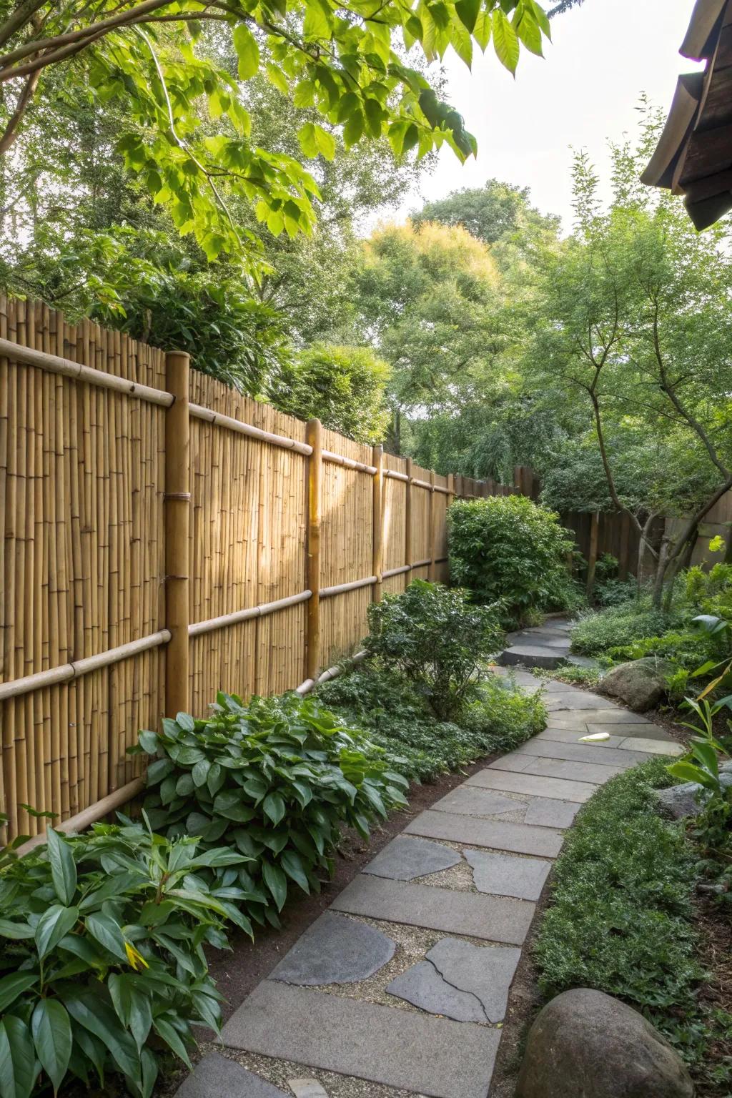 Bamboo barriers add a unique touch while effectively protecting the garden.