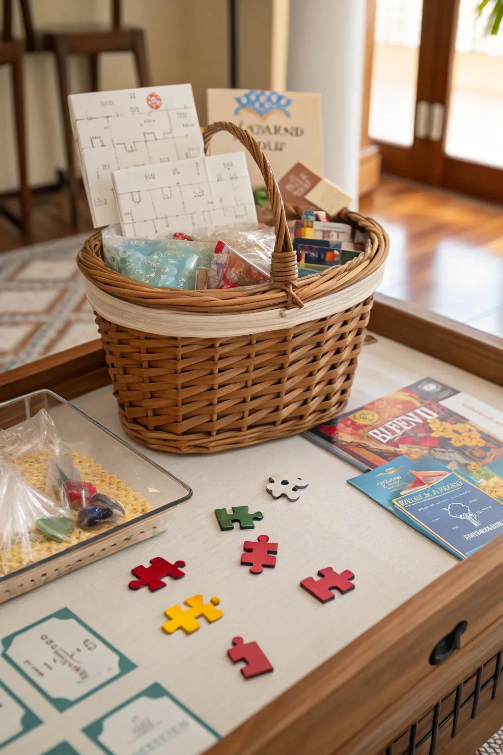 An interactive gift basket that performs double duty as an activity.
