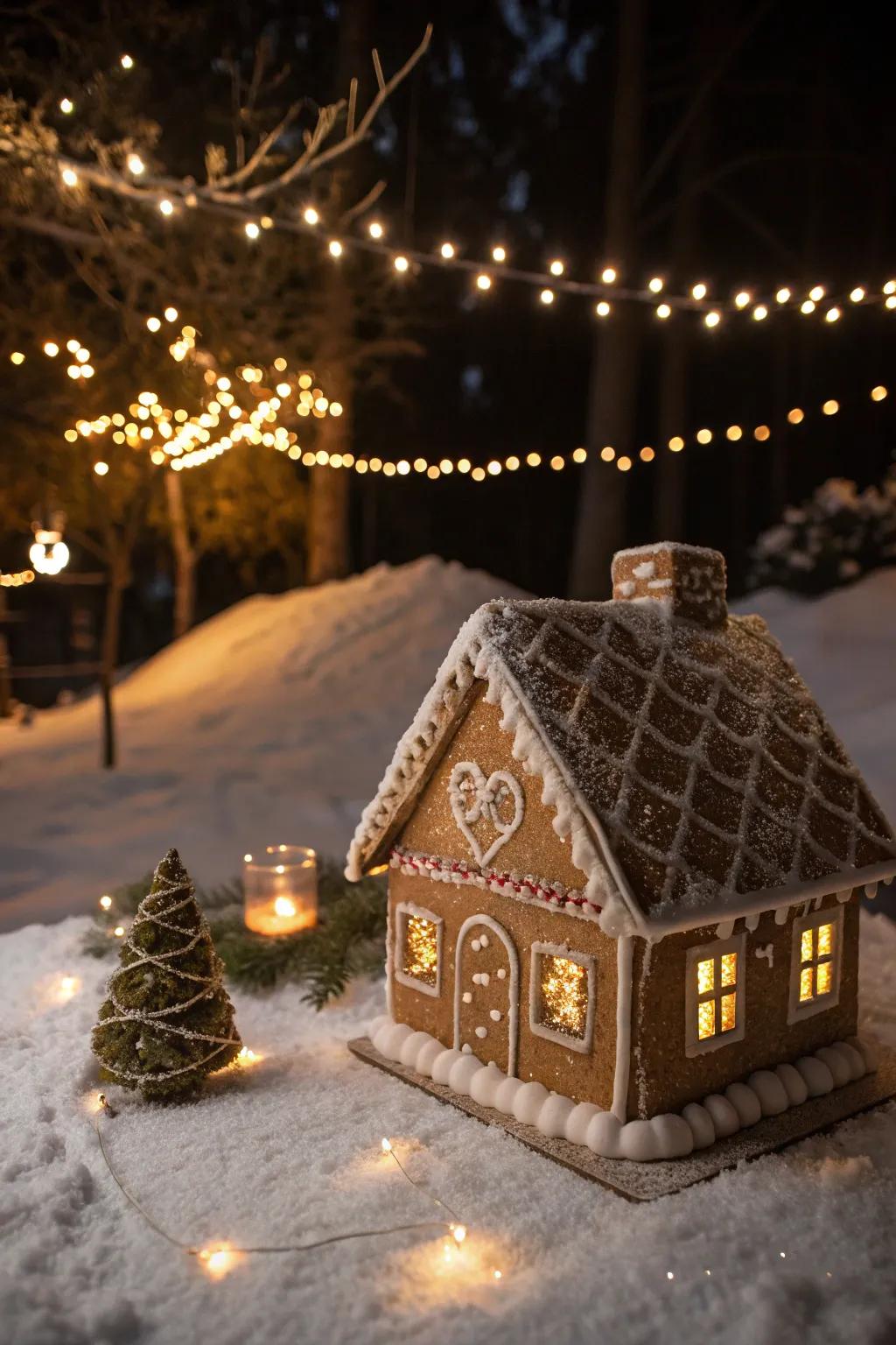 Consumable shimmer prompts gingerbread roofings to twinkle and gleam.