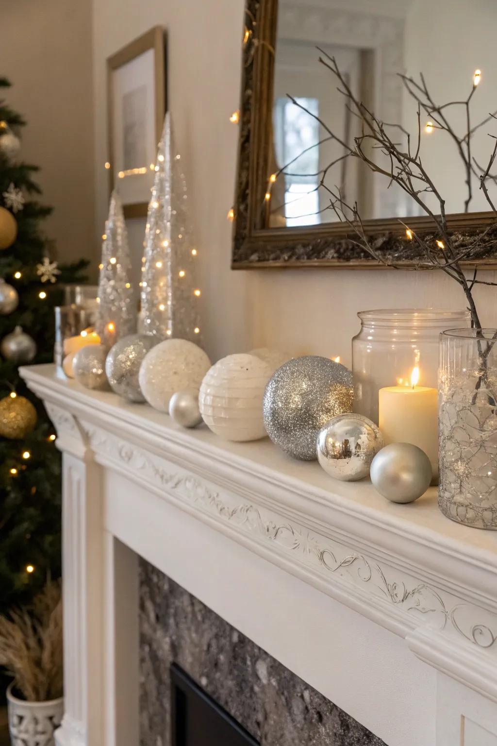 Revamp your mantel through elegant glass orb arrangements.