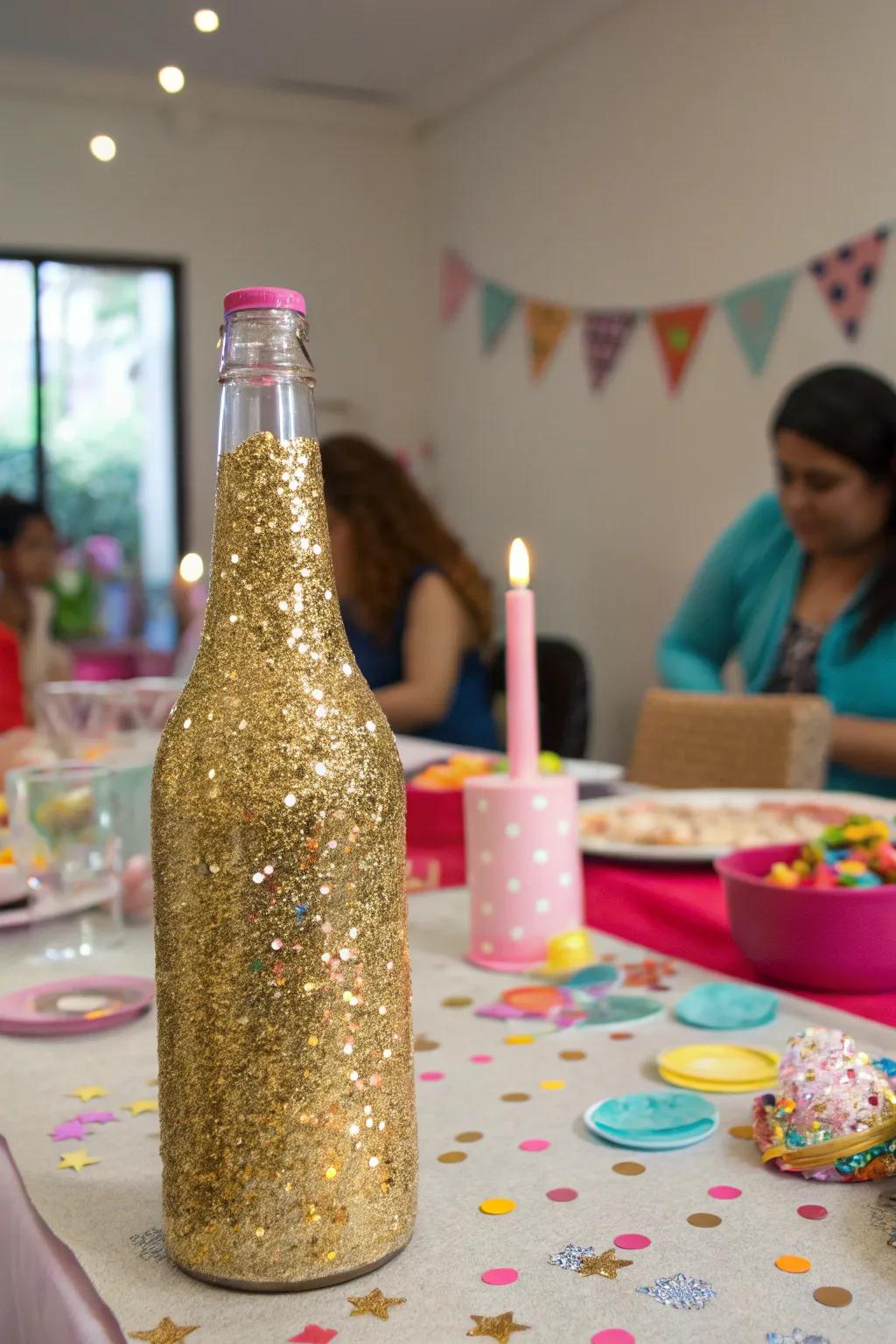 Glitter bottles adding a dash of glam to any celebration.