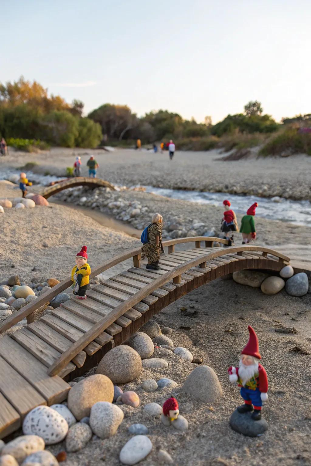 A charming gnome span crossing adding dimension to the garden.