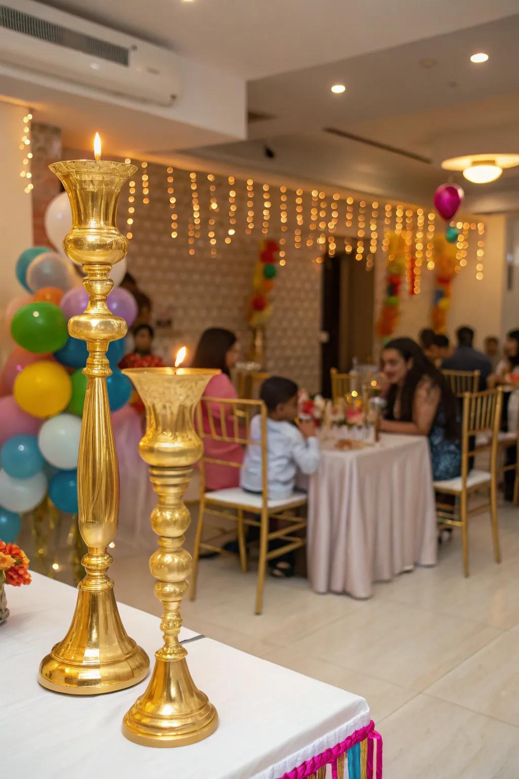 Cozy golden candlelight ensures an inviting atmosphere.
