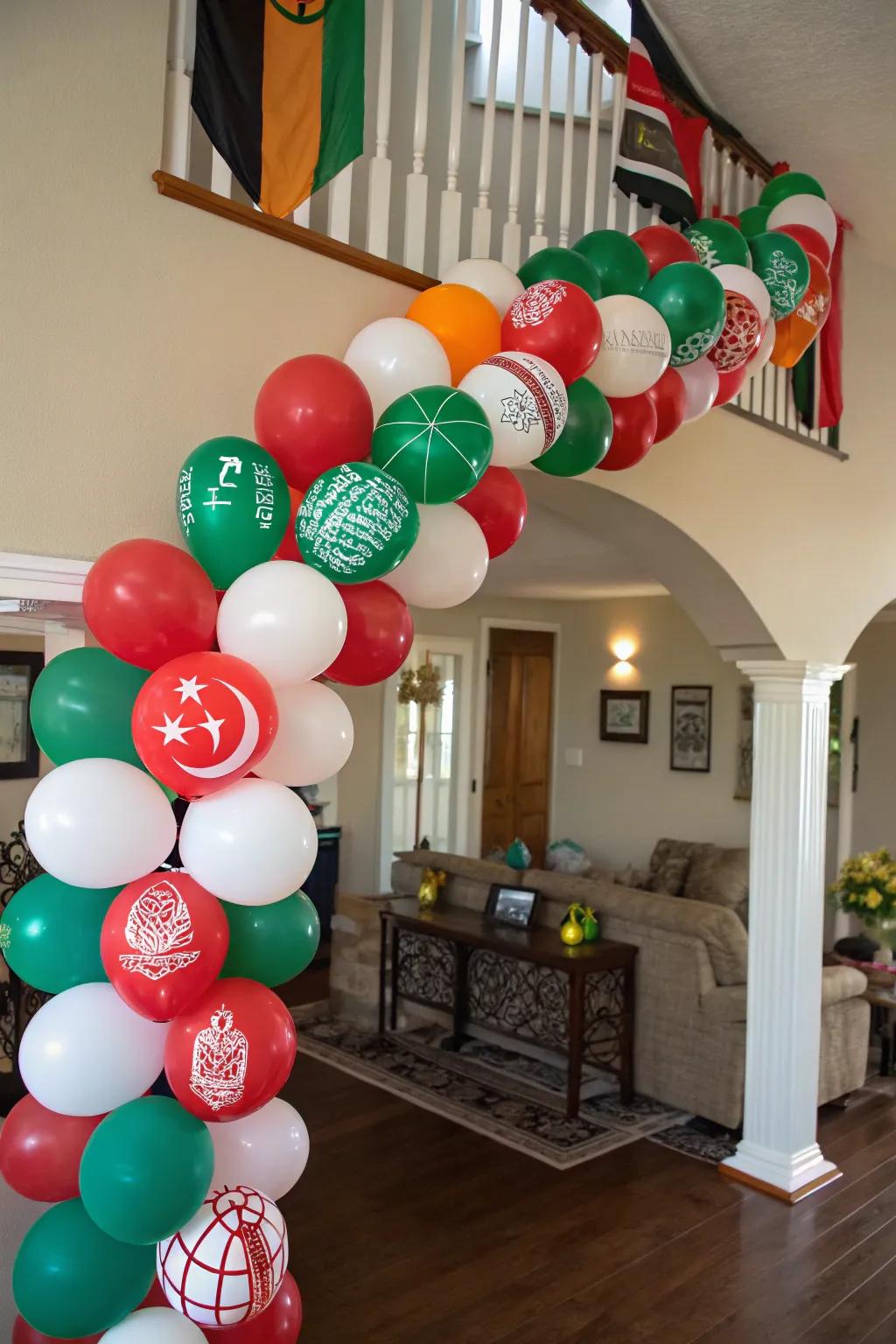 Meaningful heritage balloon garland for a personalized celebration.
