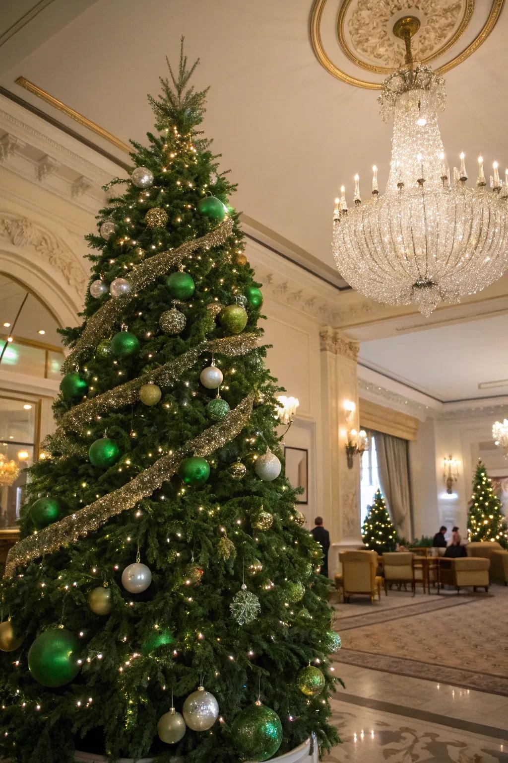 Elegant harmony with green and glass ornaments.
