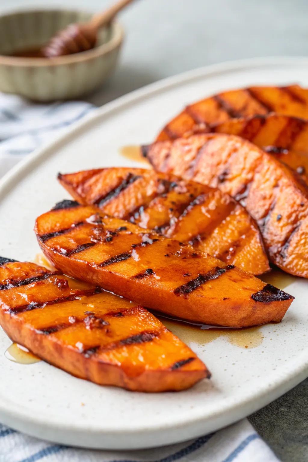 Open-flame cooked sweet potatoes offer a sweet and savory flavor.