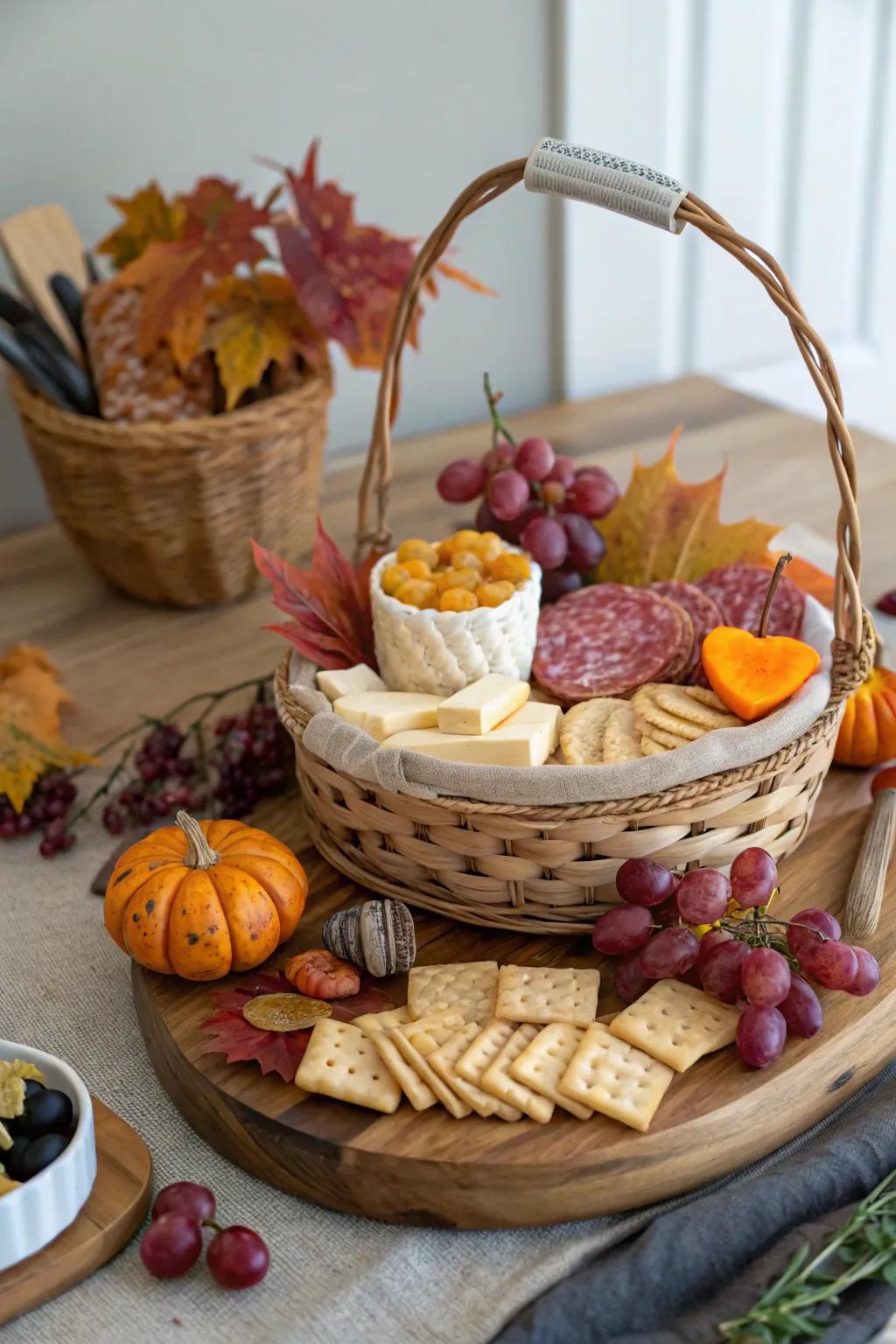 An attractive cheese and charcuterie presentation for Halloween.