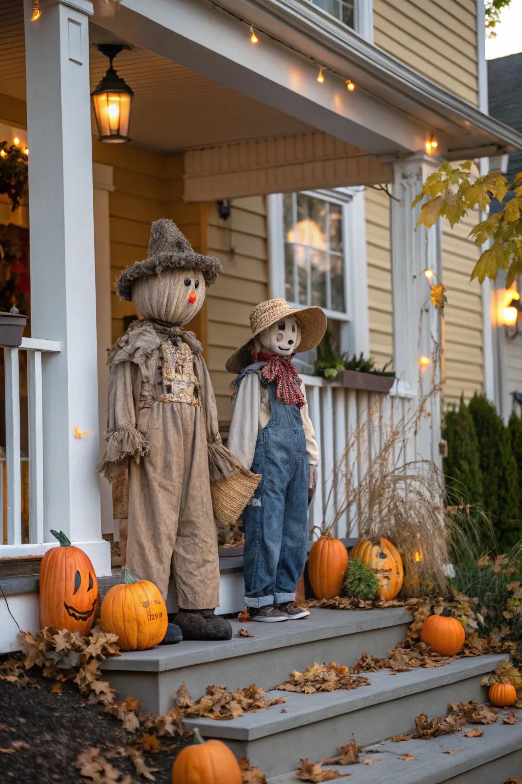 Rustic scarecrows blend charm and spookiness in your decor.