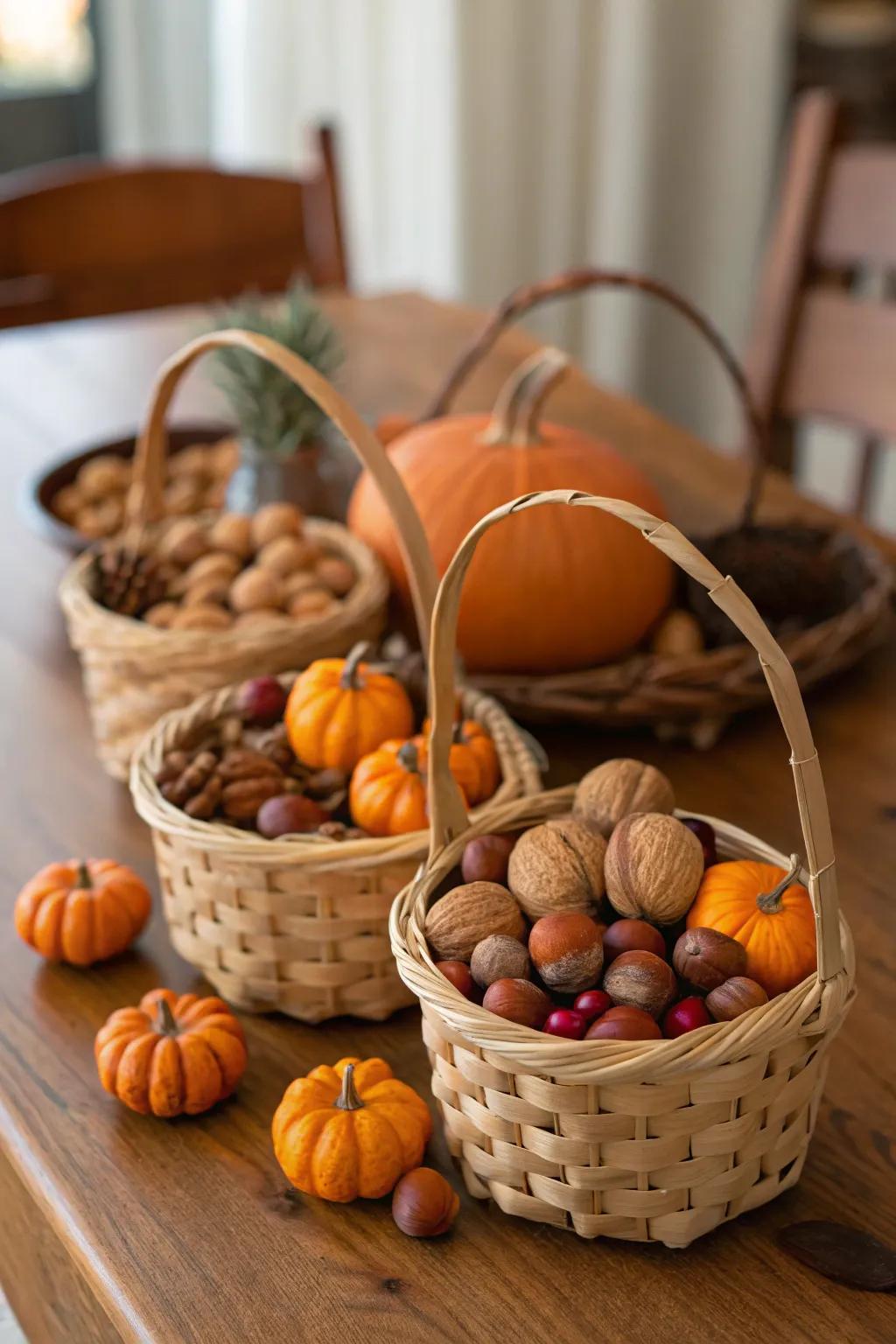 Gracious scaled-down harvest containers as gathering gifts.
