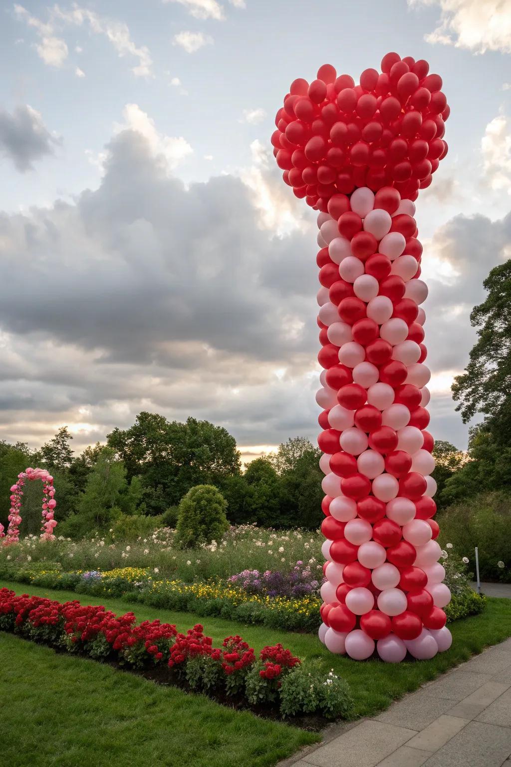 For striking decor, freestanding heart airbag figures.
