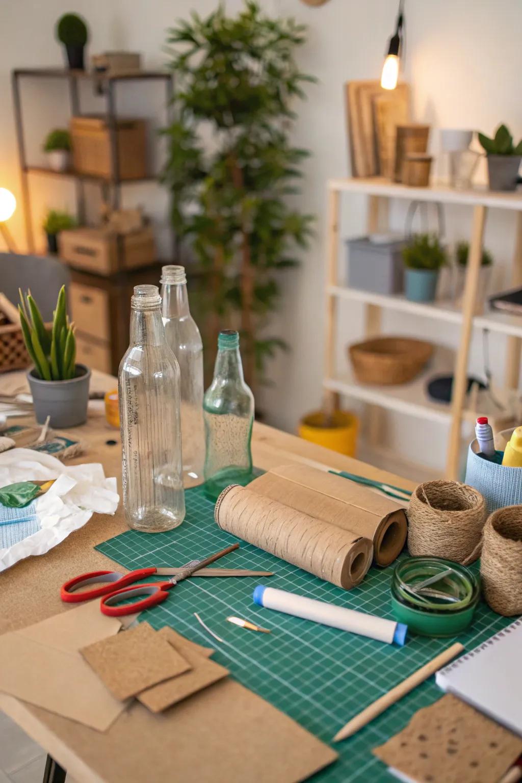 A green-friendly crafting corner, encouraging sustainability and creativity.