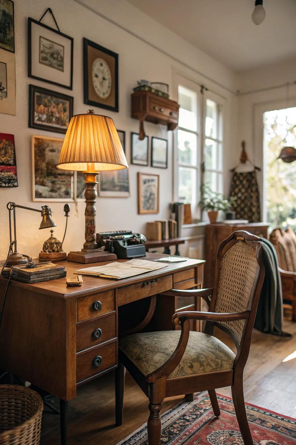 Treasures of old bring charm and character to your home office.
