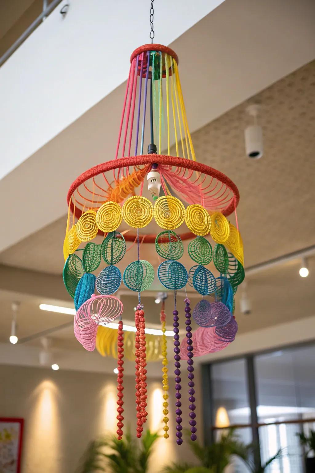 A Slinky chandelier adds dynamic movement to any room.