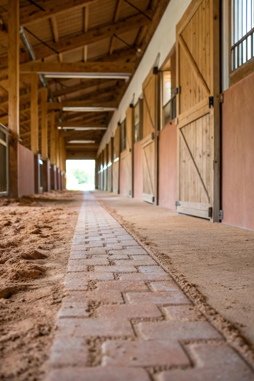 Clay flooring gives a natural, absorbent choice for keeping a healthy barn setting.