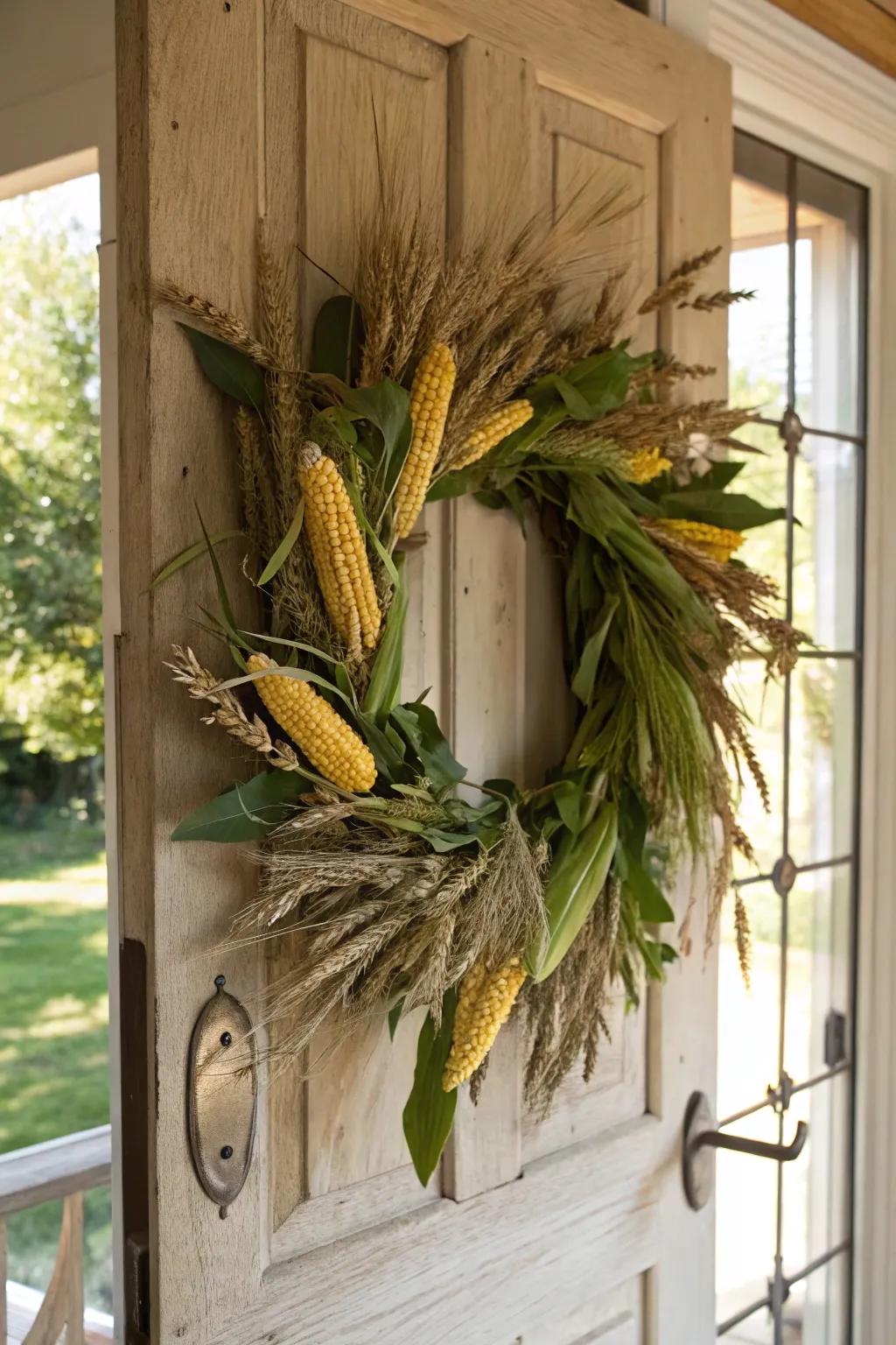 A harvest wreath that pays tribute to down-to-earth farmstead lifestyle.