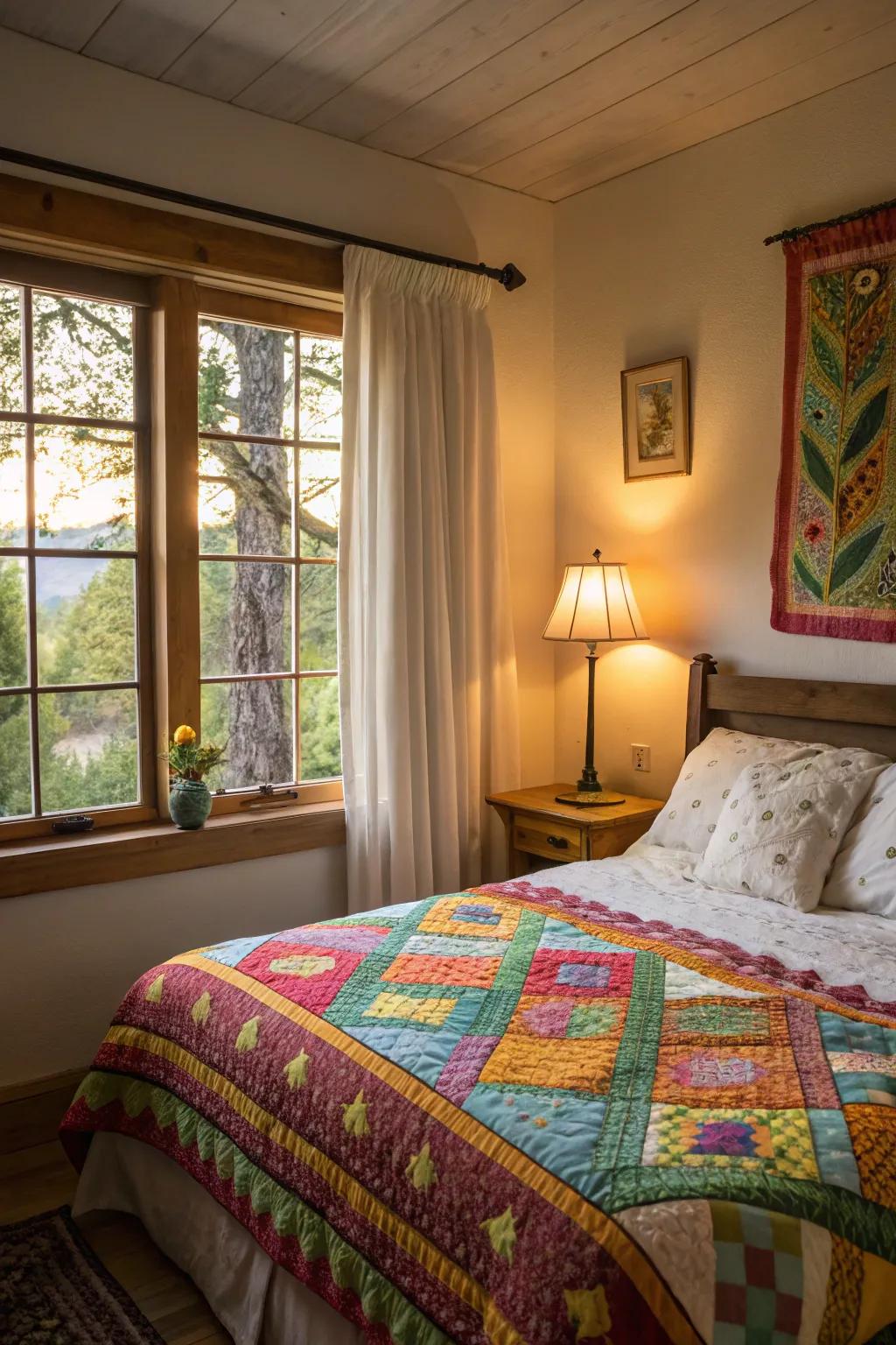 Window covers add warmth and artistic flair.