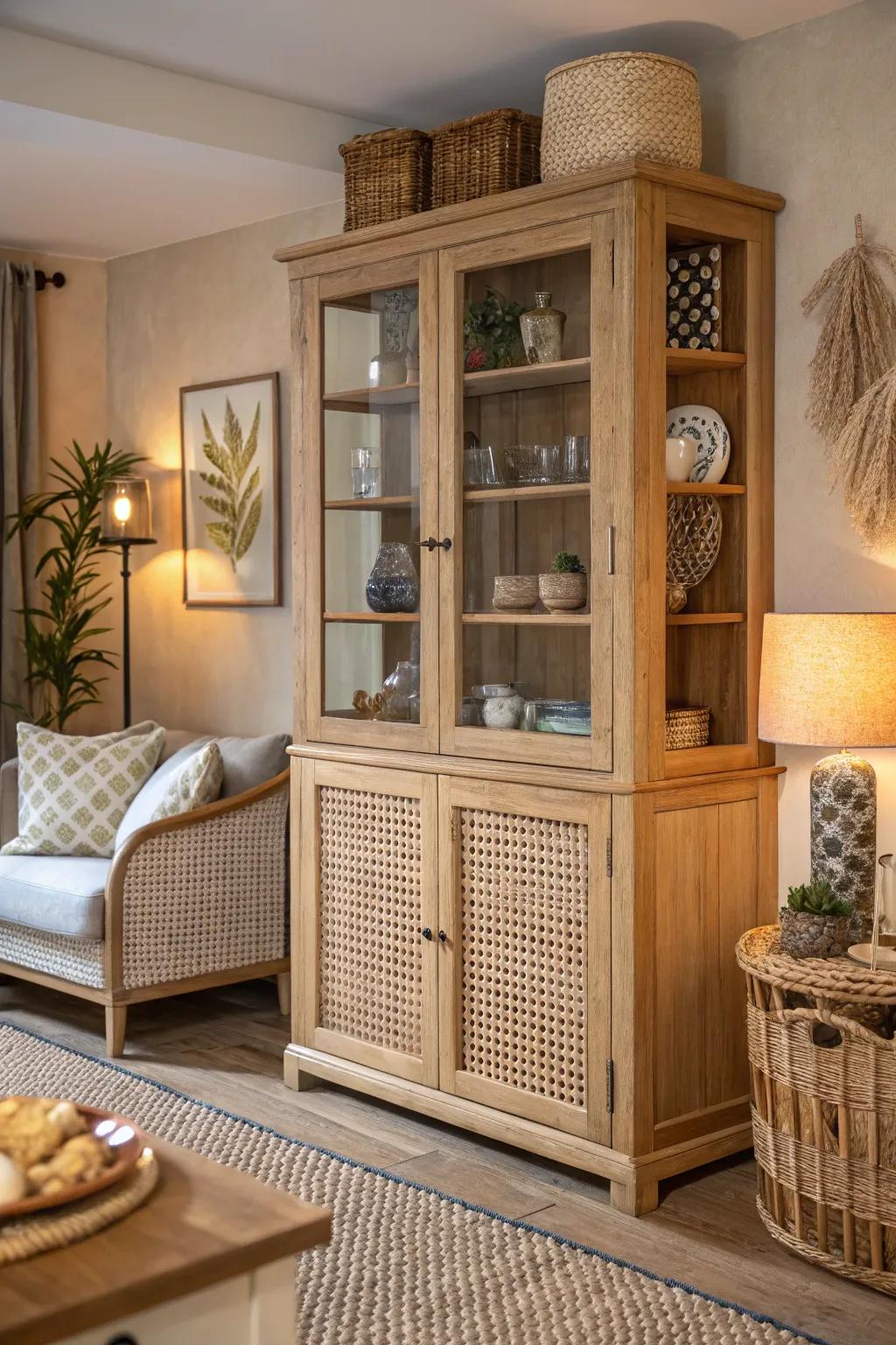 Textural elements add measurement to this elegant hutch.