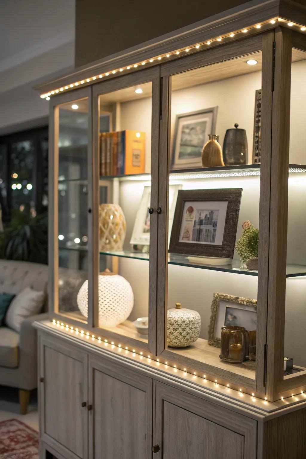 With a lit china cabinet top, you can illuminate your treasures.