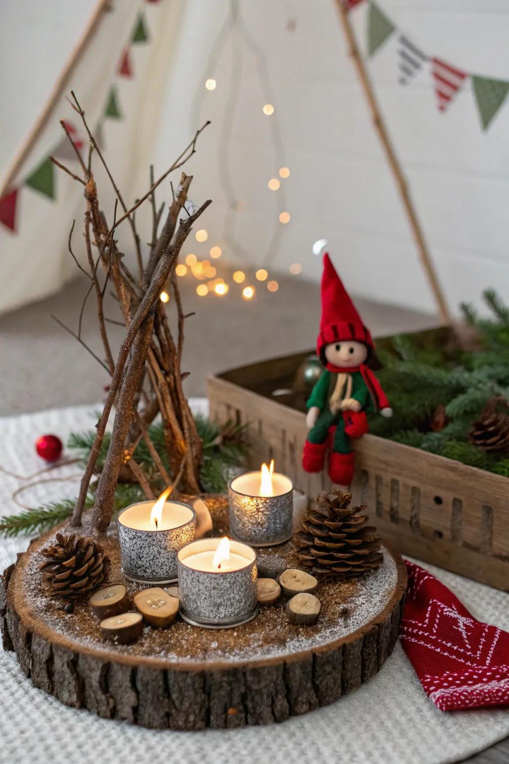 A cozy campfire scene welcomes the elf back home.