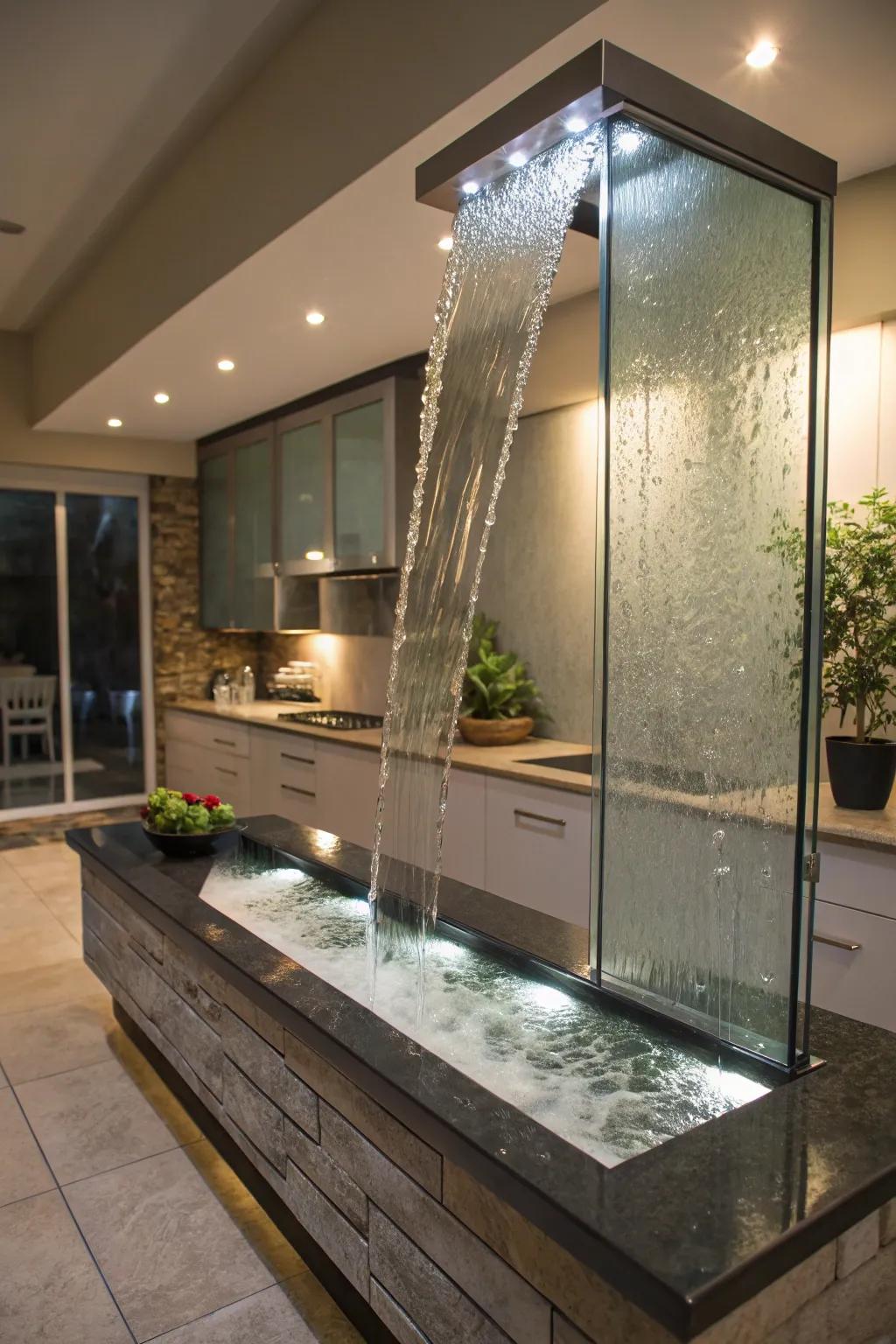 Glass-panel fountains provide transparency and elegance.