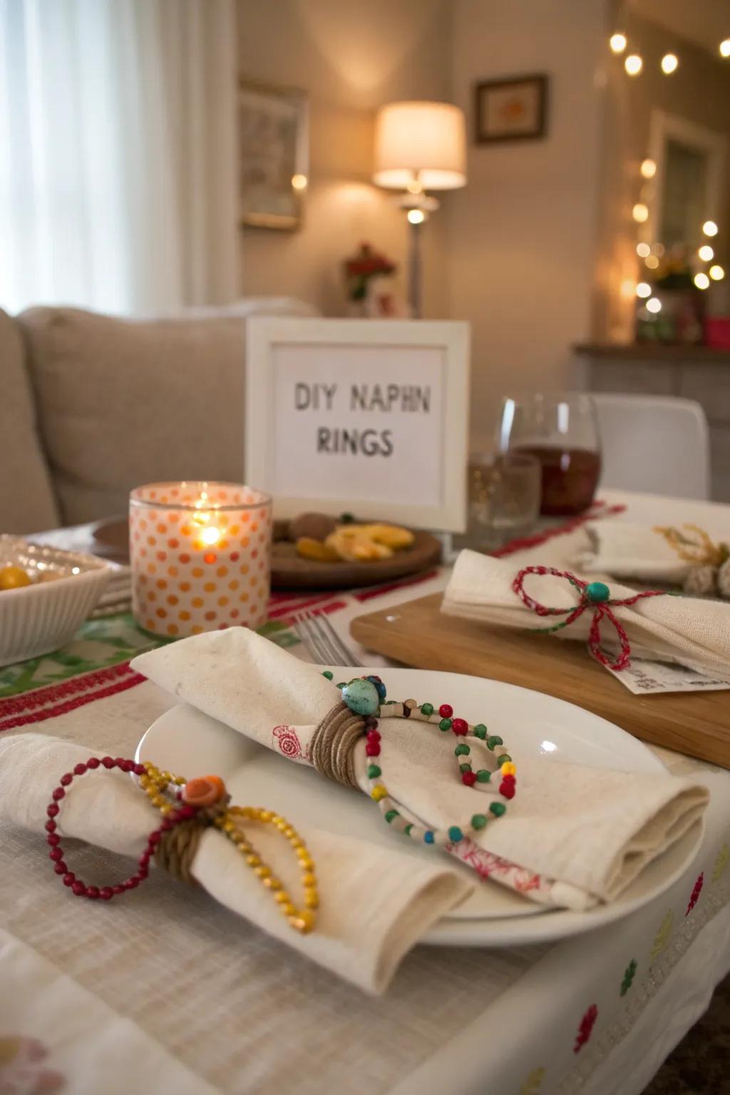 DIY elements like napkin rings add a personal touch to the picnic.
