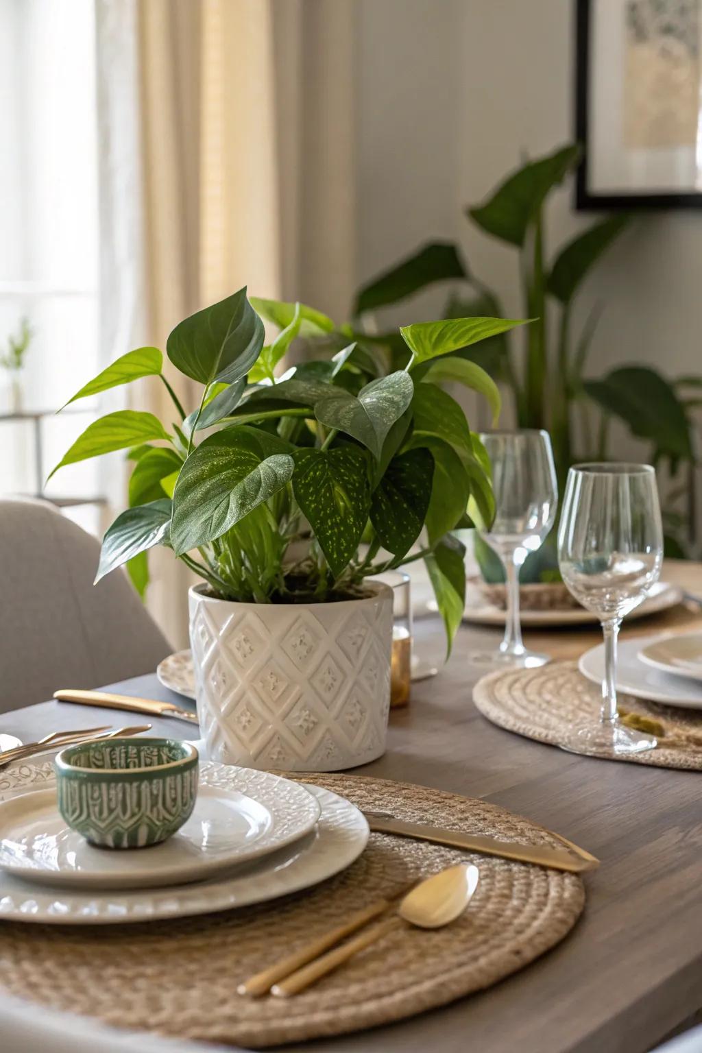 Elevate your table settings with emerald vines centerpieces.