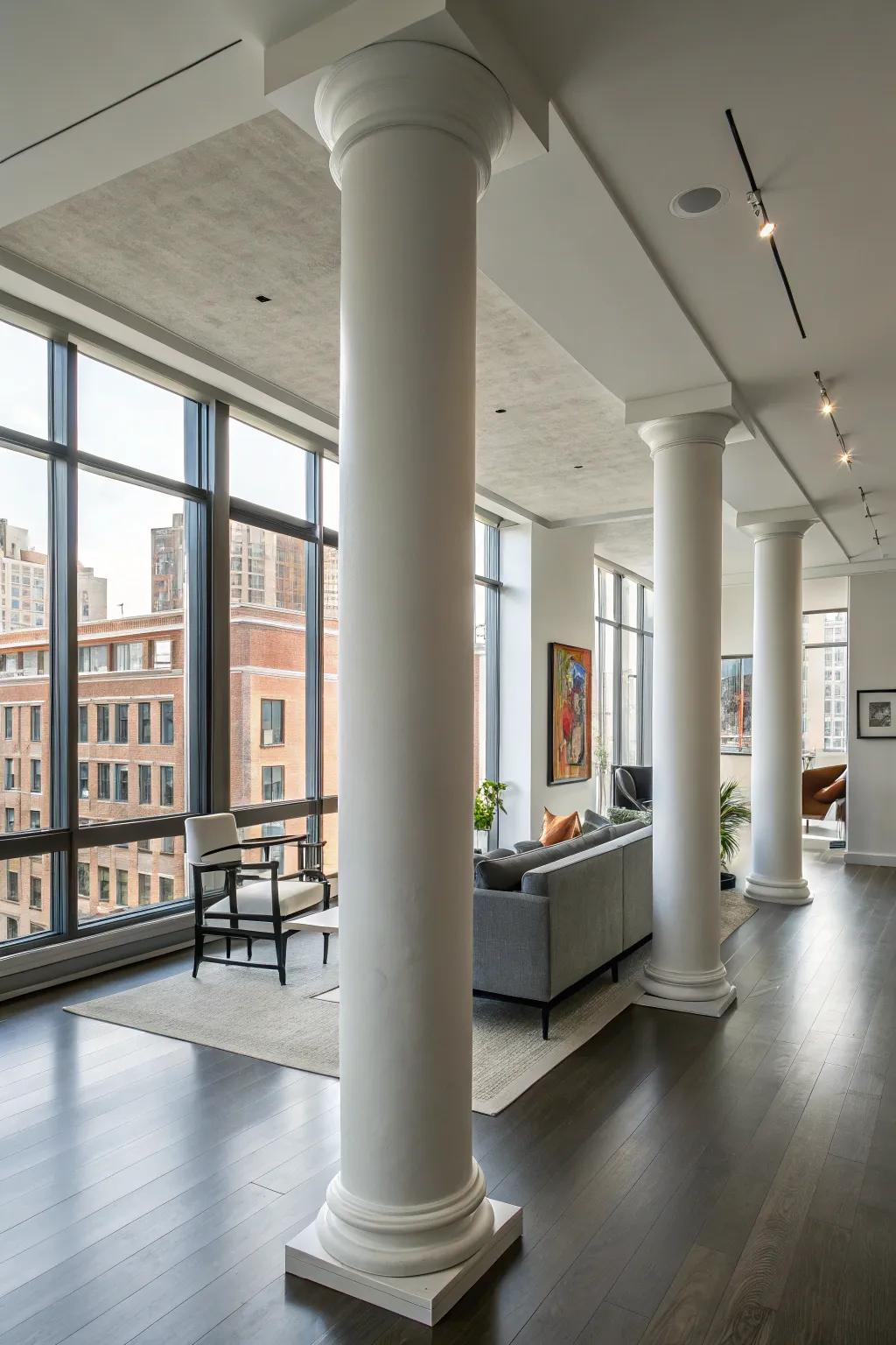 Simple columns offer subtle sophistication.