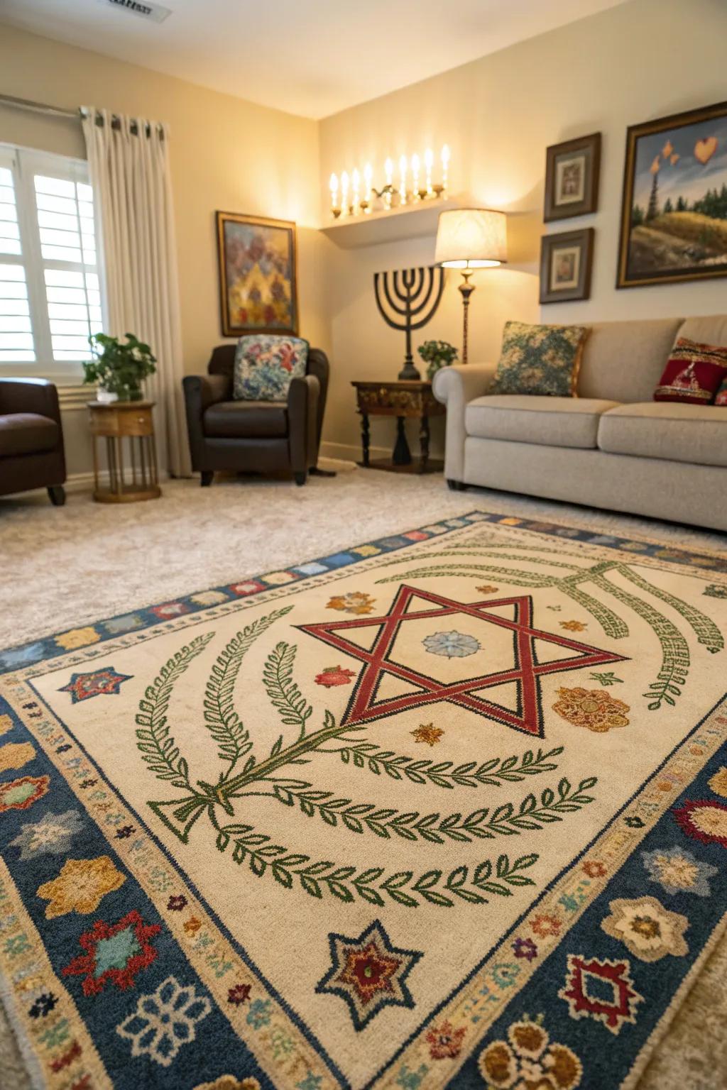 A patterned floor covering revolutionizing the appearance of an existing family area.