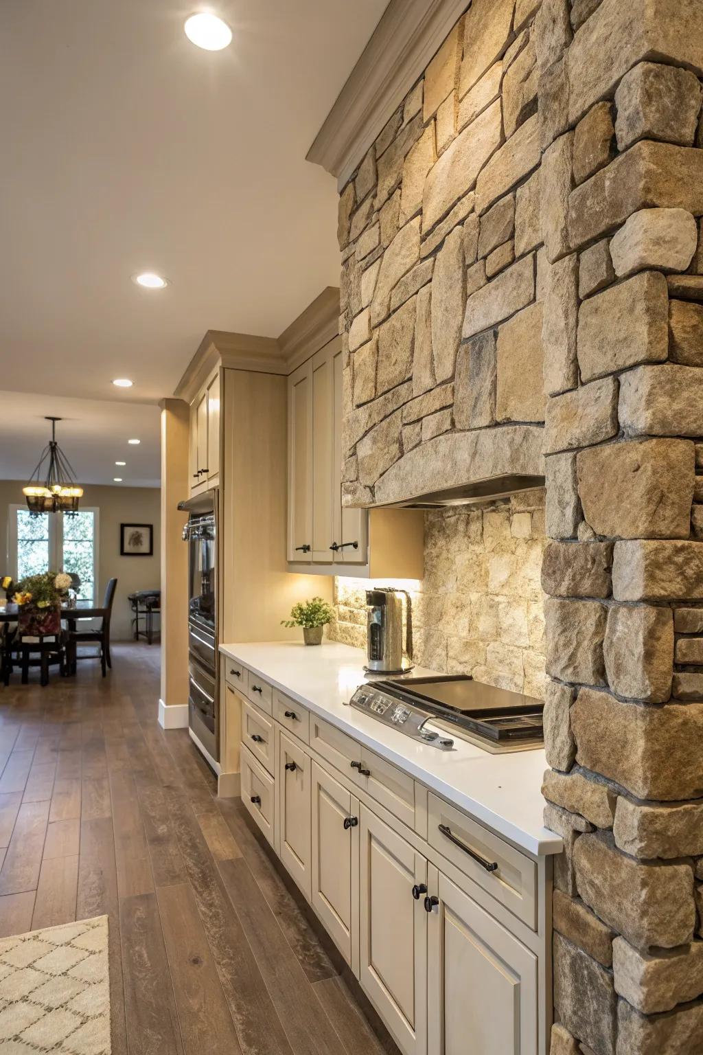 Bold stonework making a statement in the kitchen.