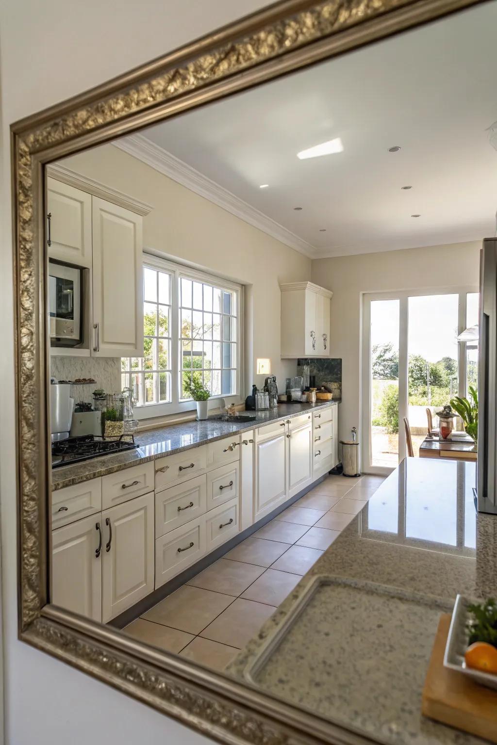 Mirrors can produce the impression of more area and light in the cooking area.