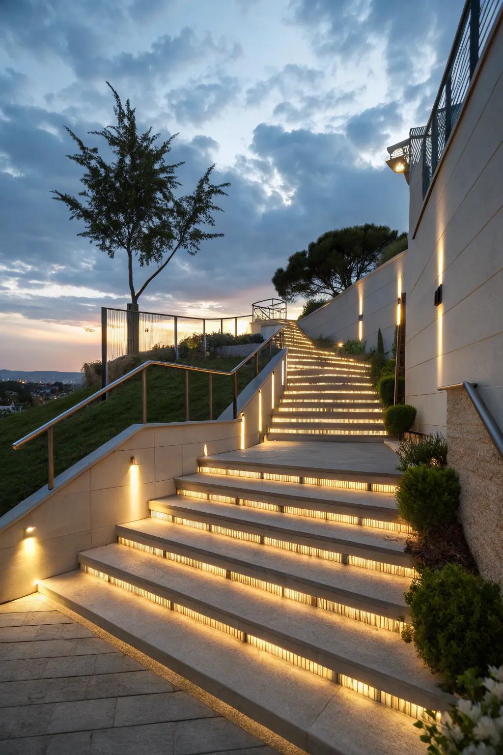 Stair illumination elevates safety and design in outdoor zones.