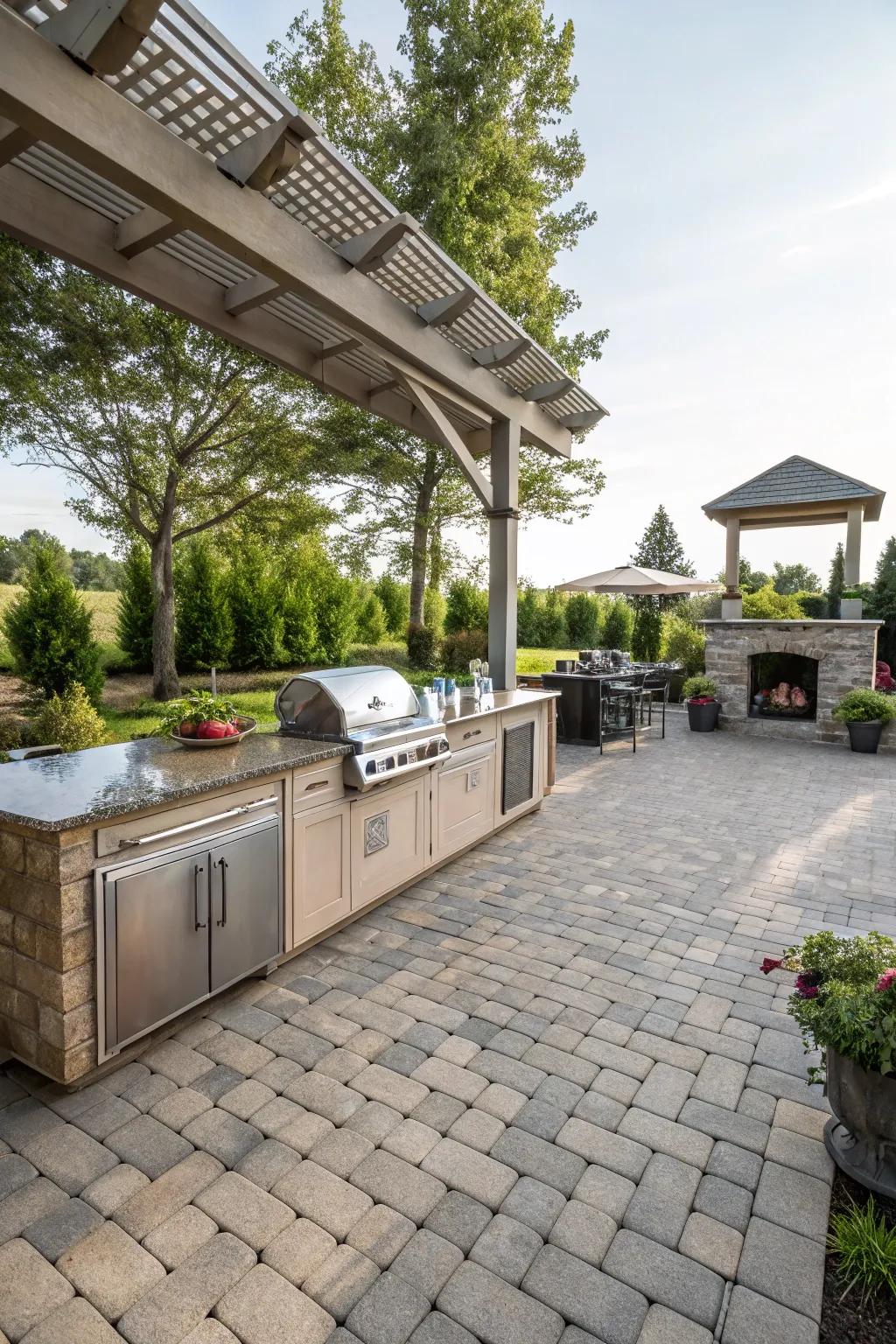 An outdoor kitchen transfigures a patio into a culinary paradise.