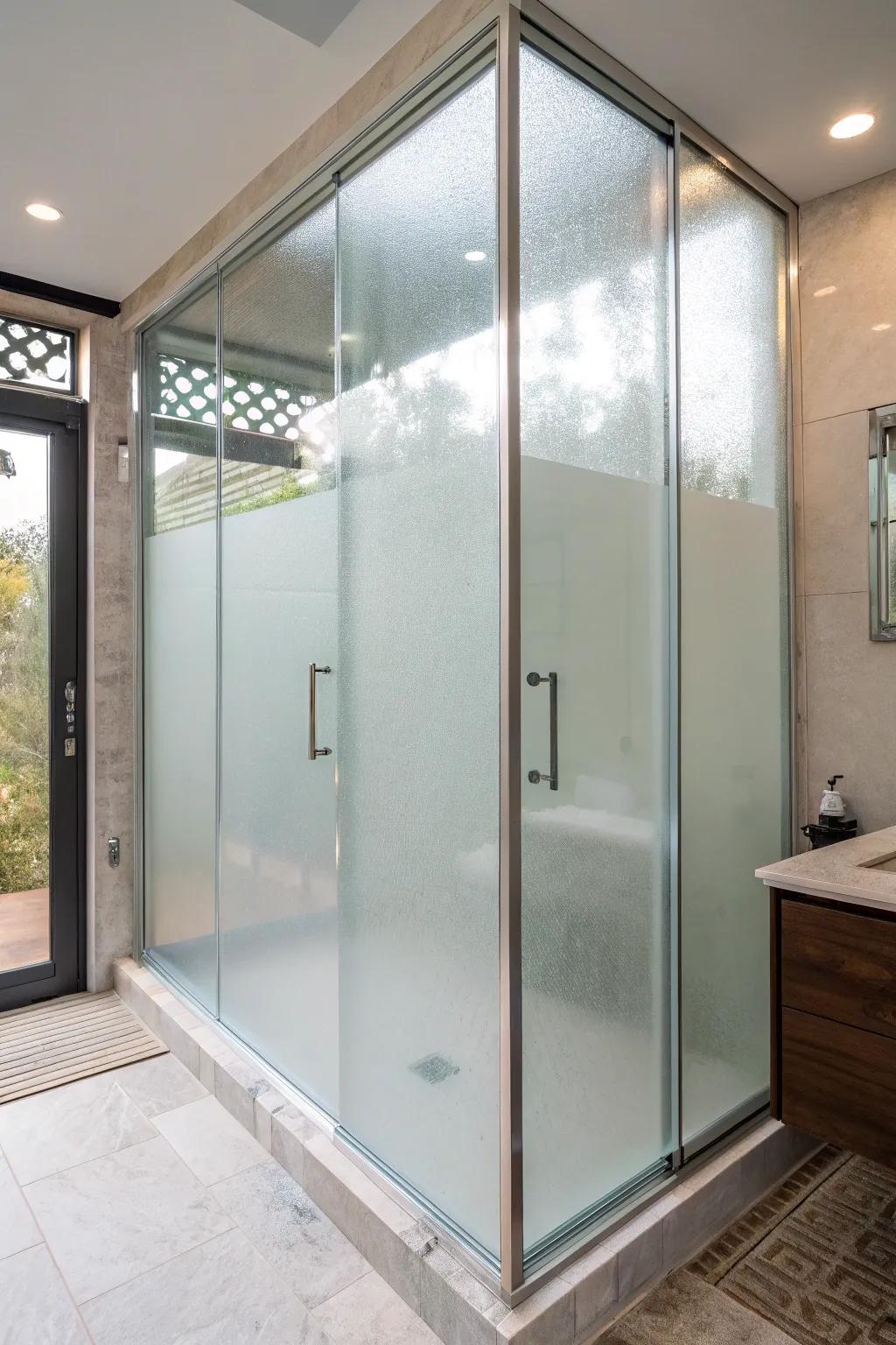 Frosted panes offer stylish privacy in your shower space.