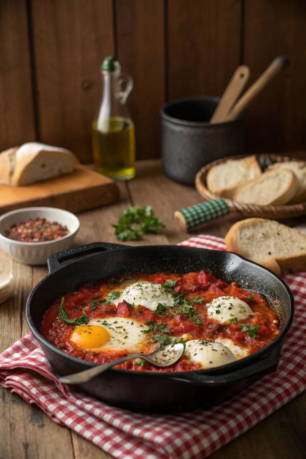 Shakshuka, a spicy and satisfying choice for late-night dining.
