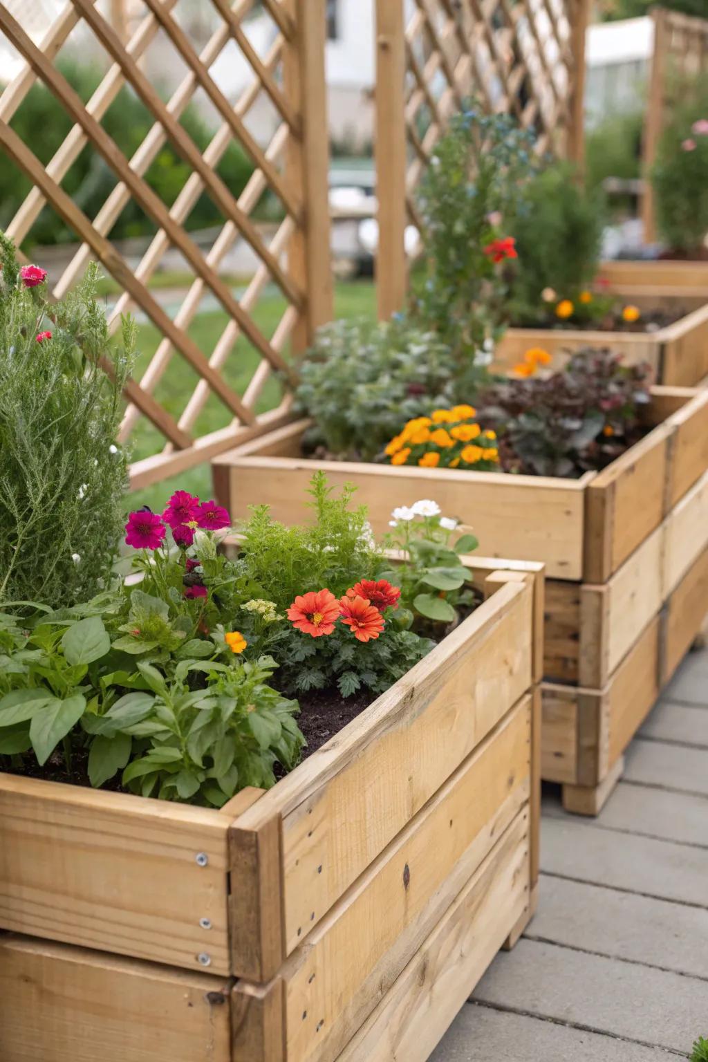 Elevate flowerboxes with decorative weave tops.