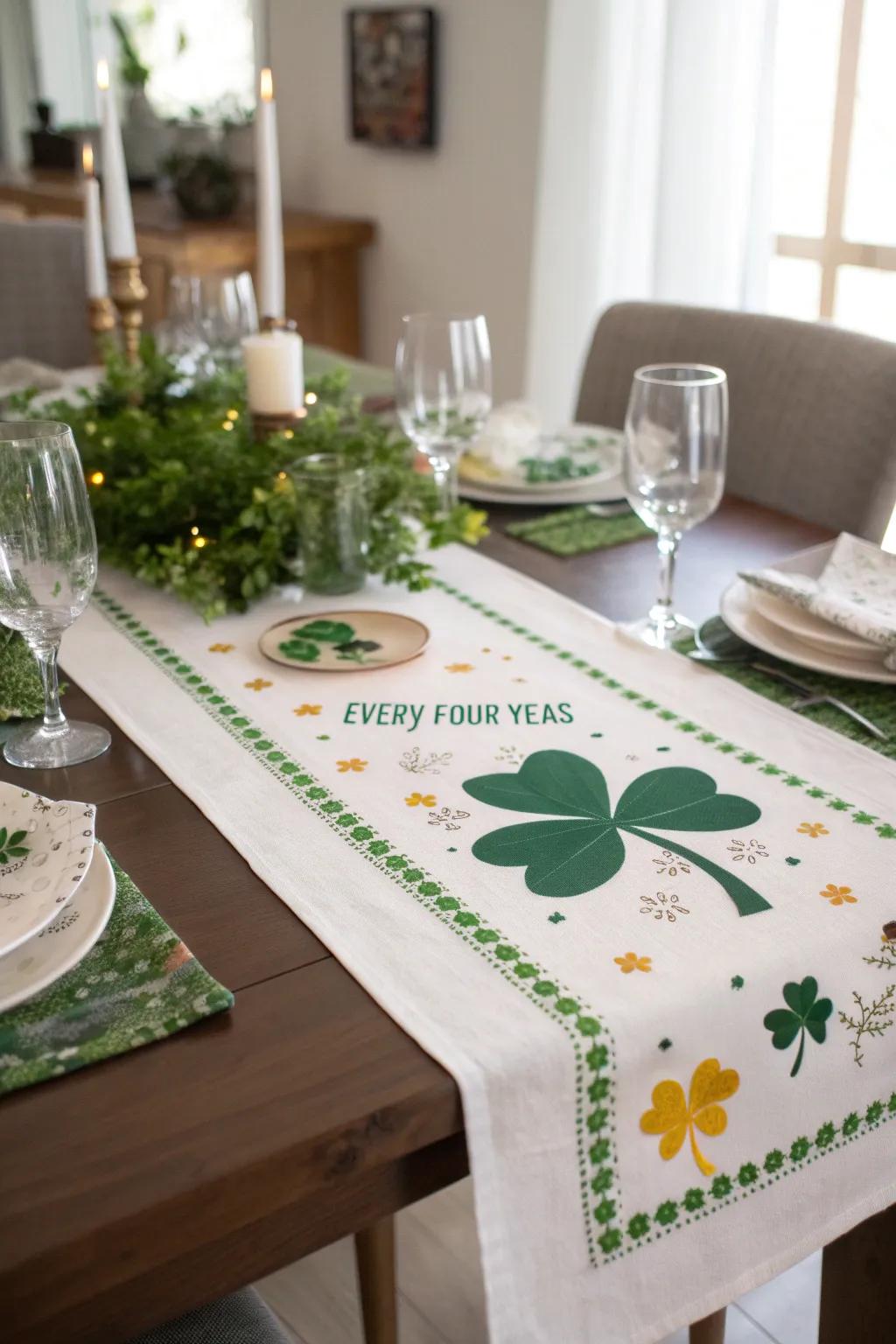 Quadrennial Day-themed table overlay binds the celebration together.