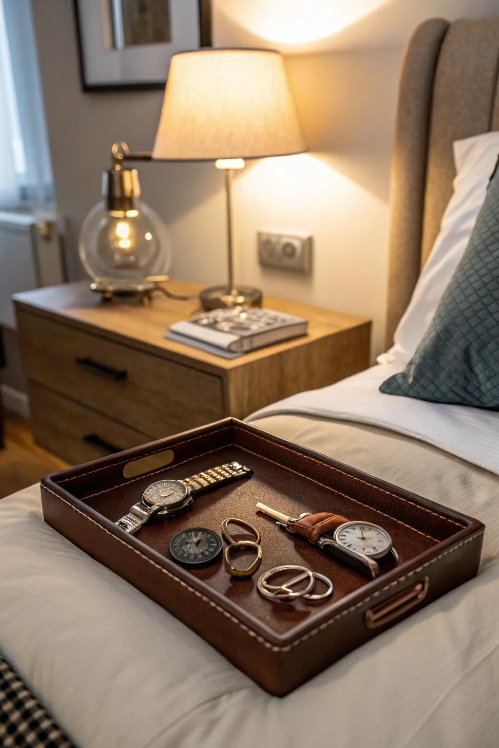 Hide valet decks keep your essentials sorted.