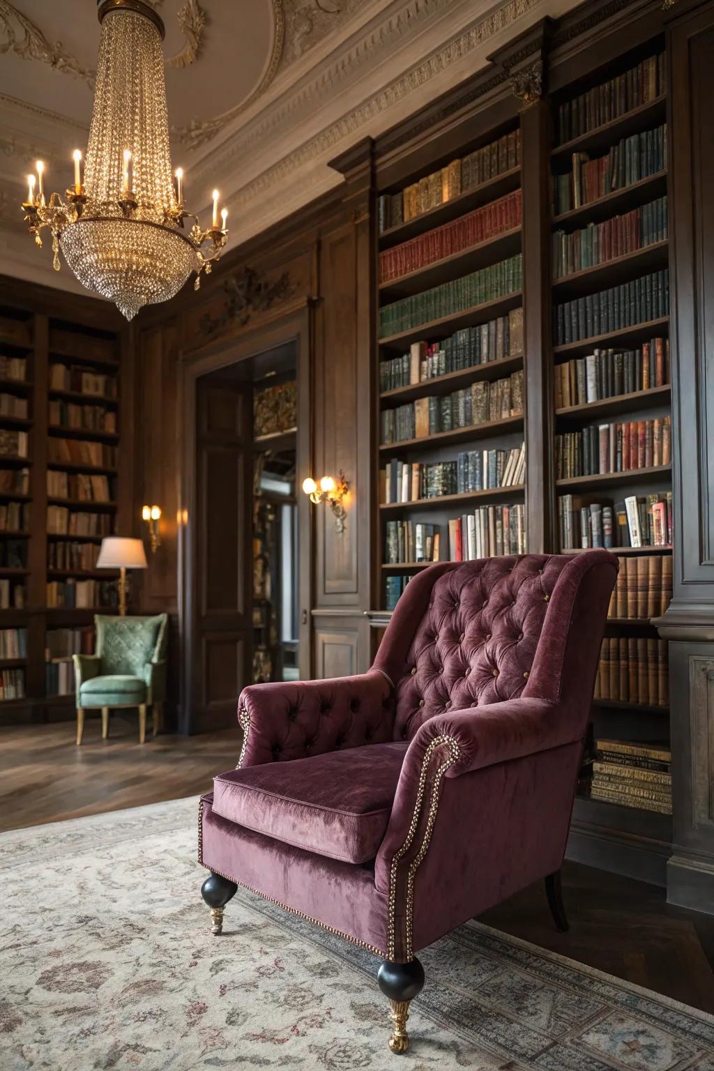 Luxury textures enrich the elegance and comfort of the library.