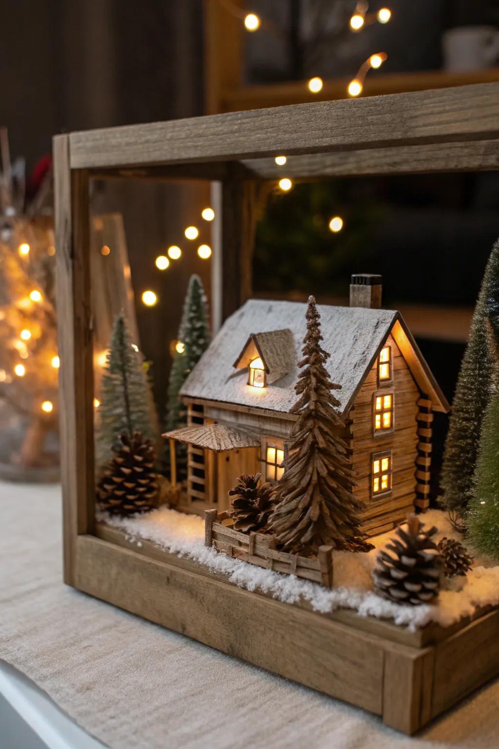 A snug rustic cabin-themed display receptacle