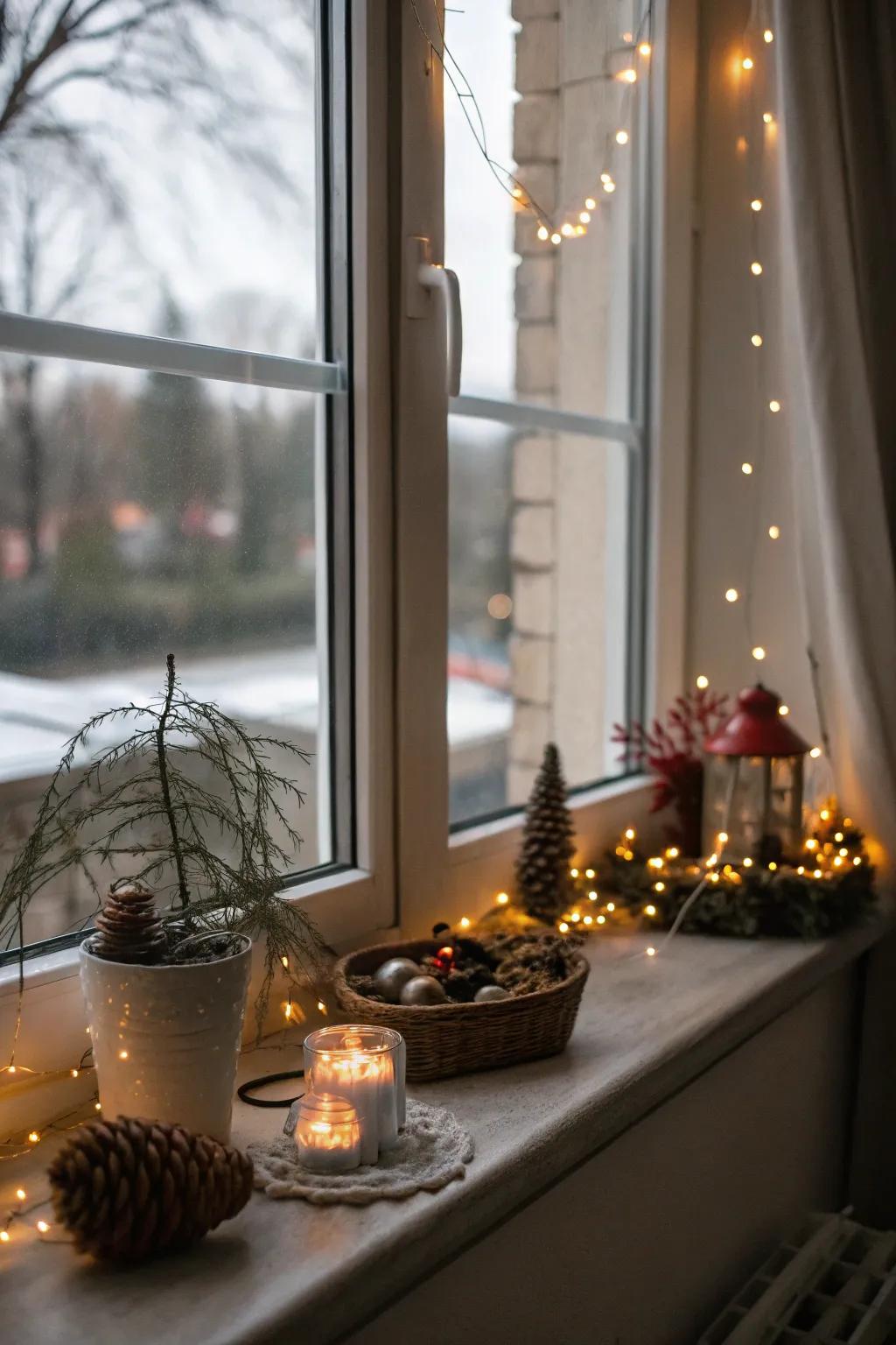 Decorated window ledges impart an additional hint of holiday joy to your living space.
