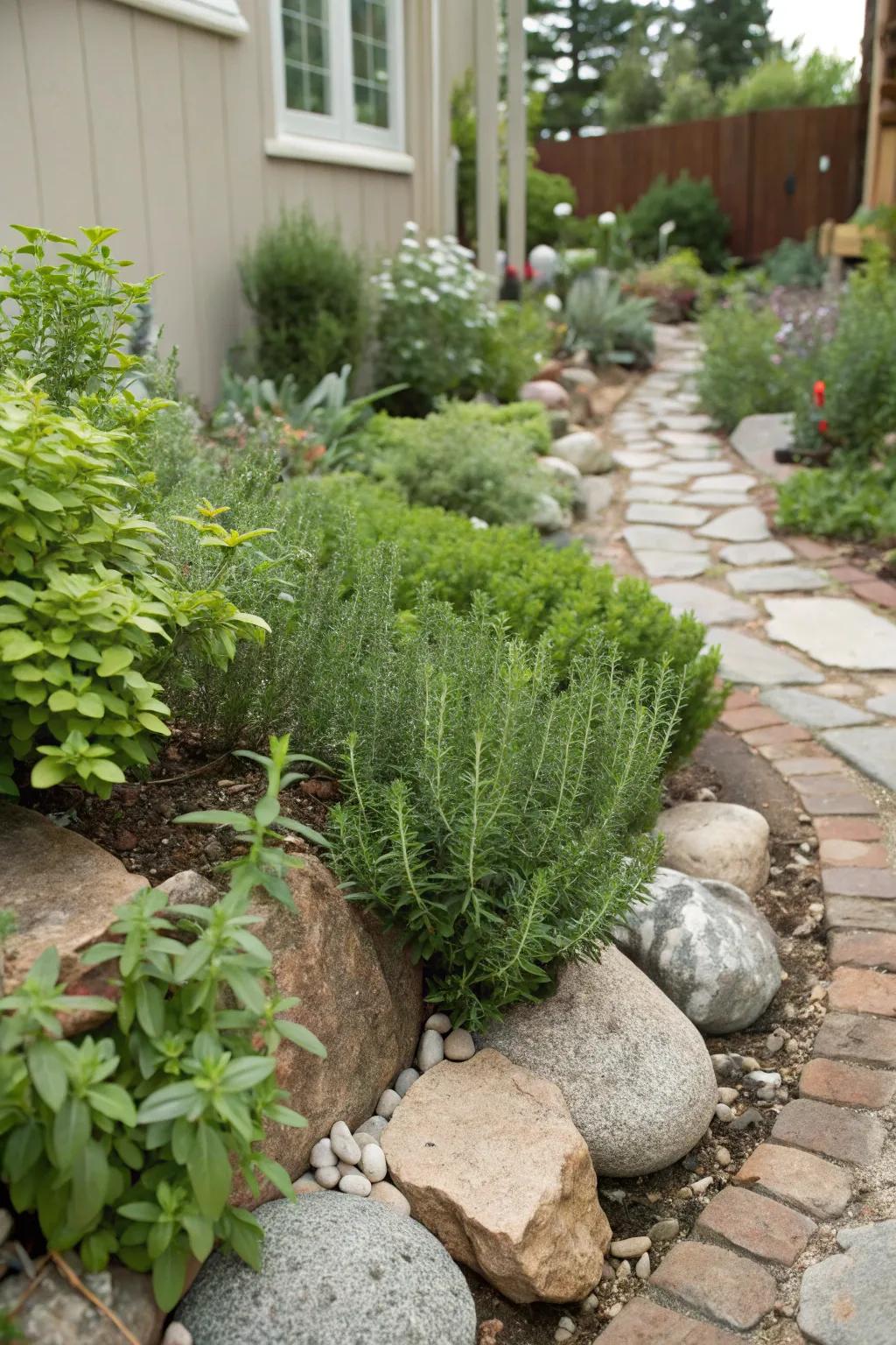Consumeable greenery flourishing among stones.